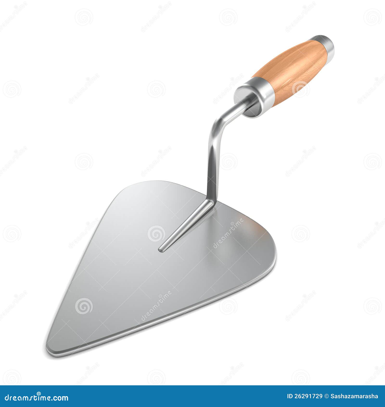 Construction Trowel with Wooden Handle on White Stock Illustration