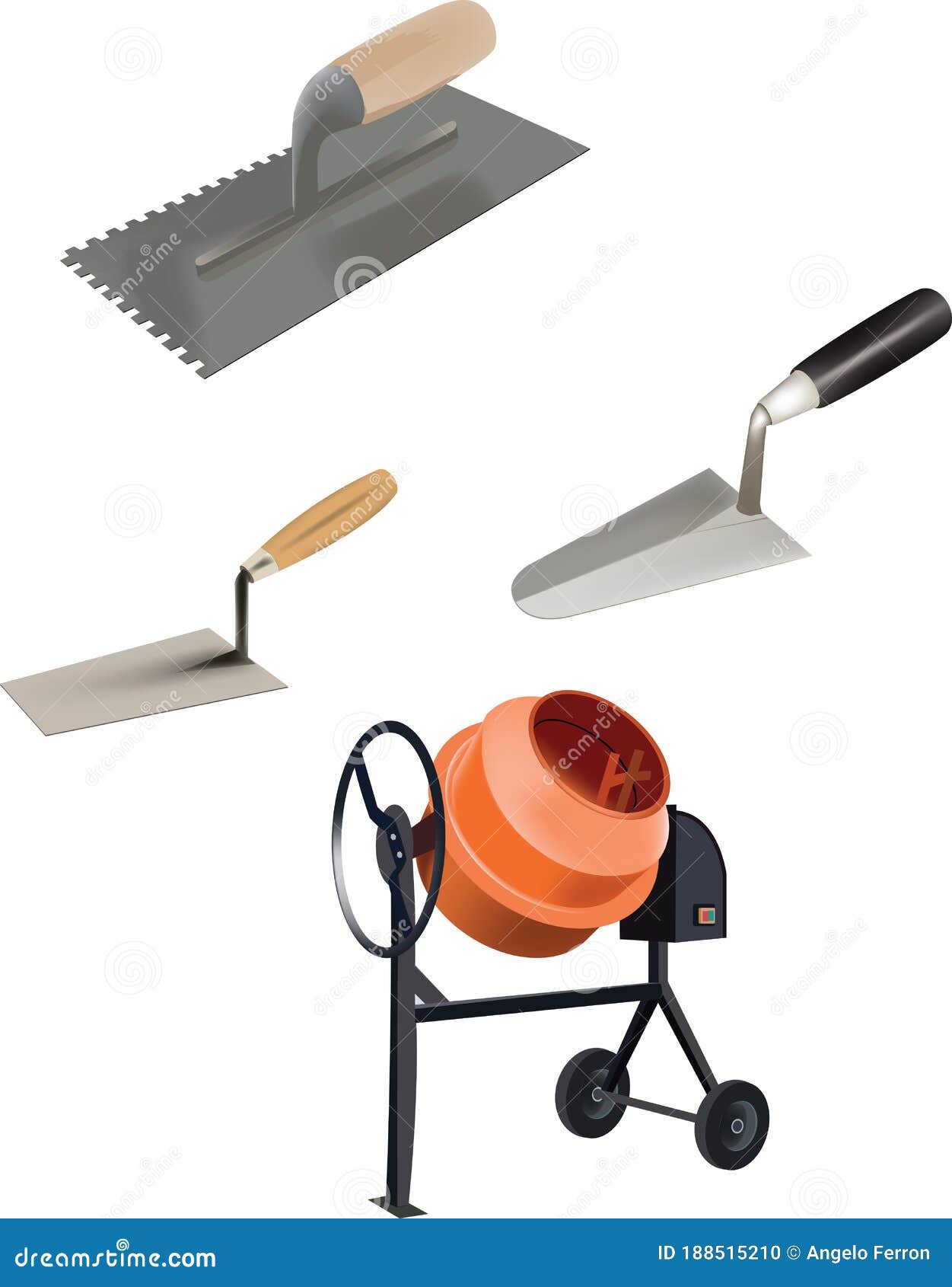 construction trowels and cement mixer for cement dough