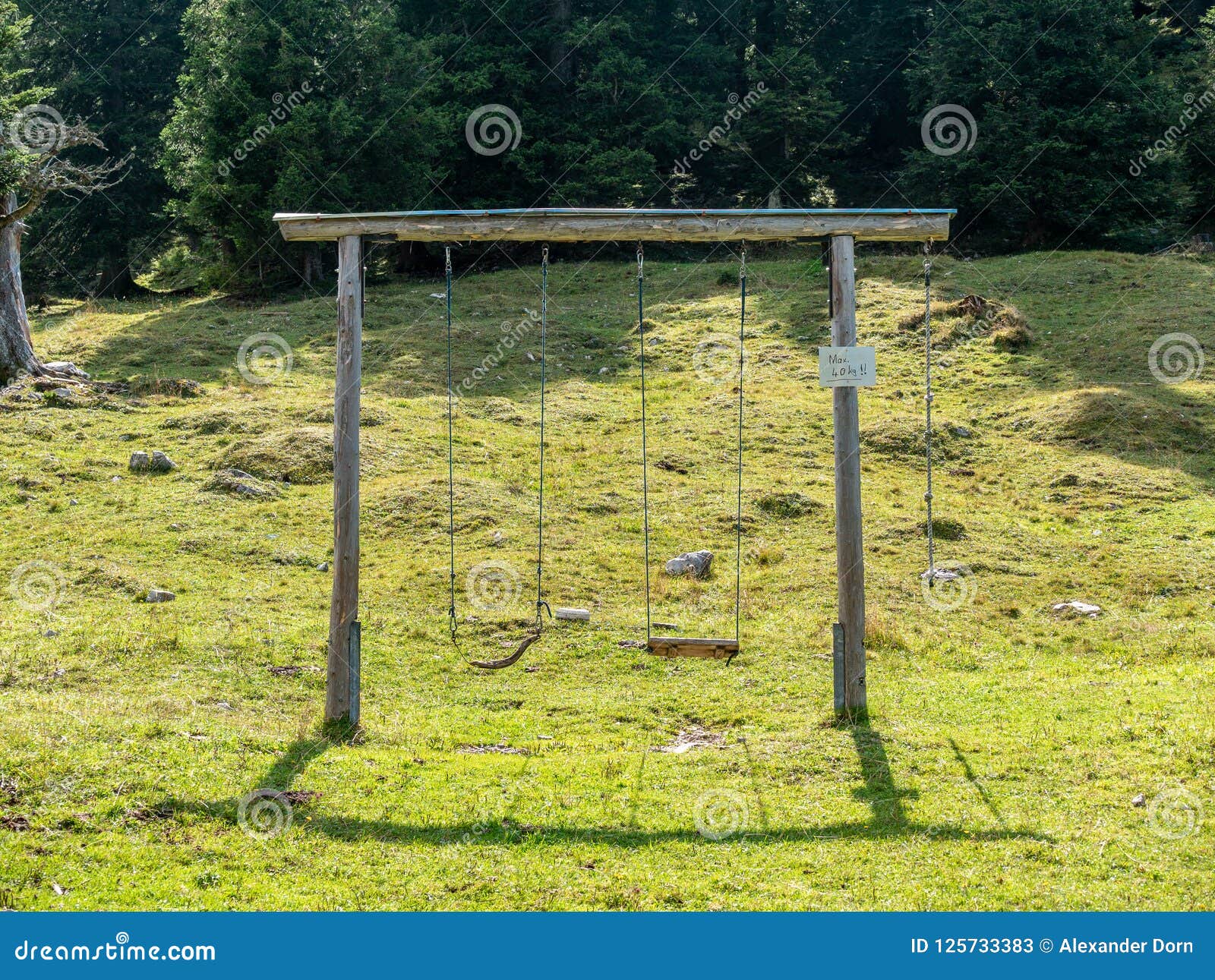 Construction of Two Swings in the Landscape Stock Image Image of