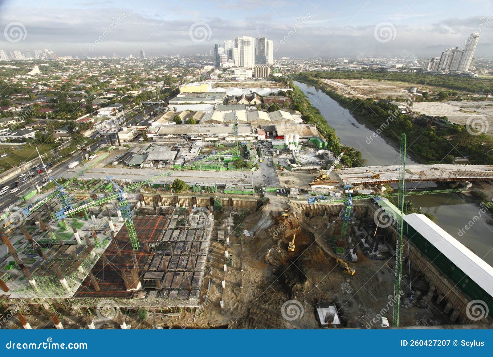 construction and view of surrounding cities at eastwood city, pasig, philippines