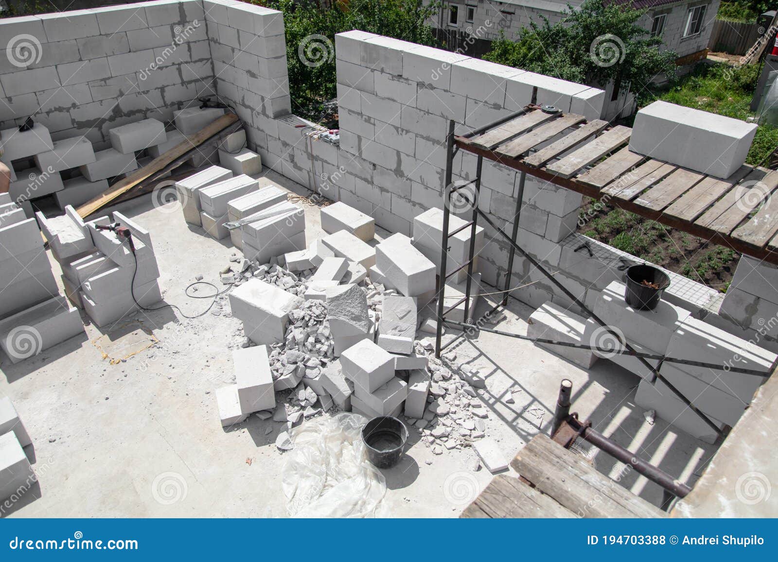 Construction of the Walls of the House from Foam Concrete Bricks Stock Photo Image of masonry