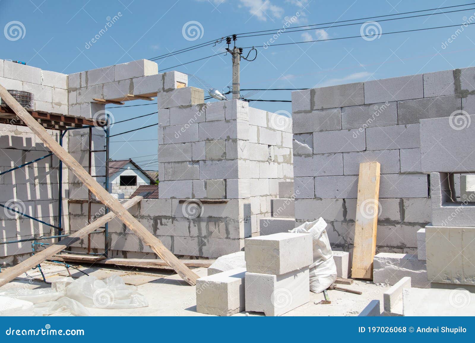 Construction of the Walls of the House from Foam Concrete Bricks Stock Photo Image of foamed