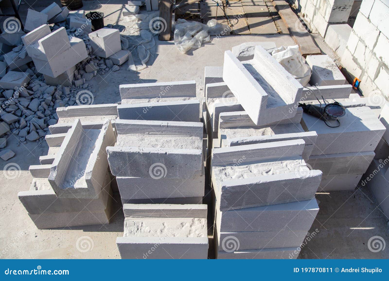 Construction of the Walls of the House from Foam Concrete Bricks Stock Image Image of cement