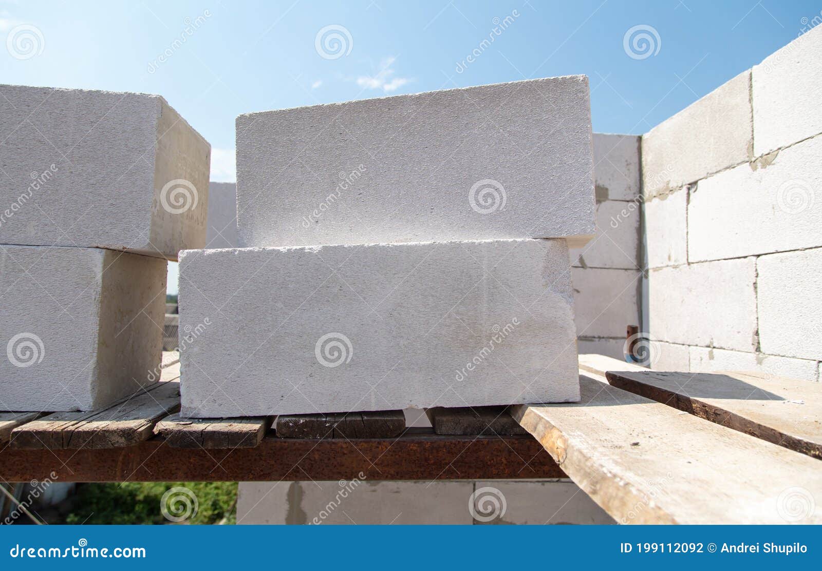 Construction of the Walls of the House from Foam Concrete Bricks Stock Photo Image of house