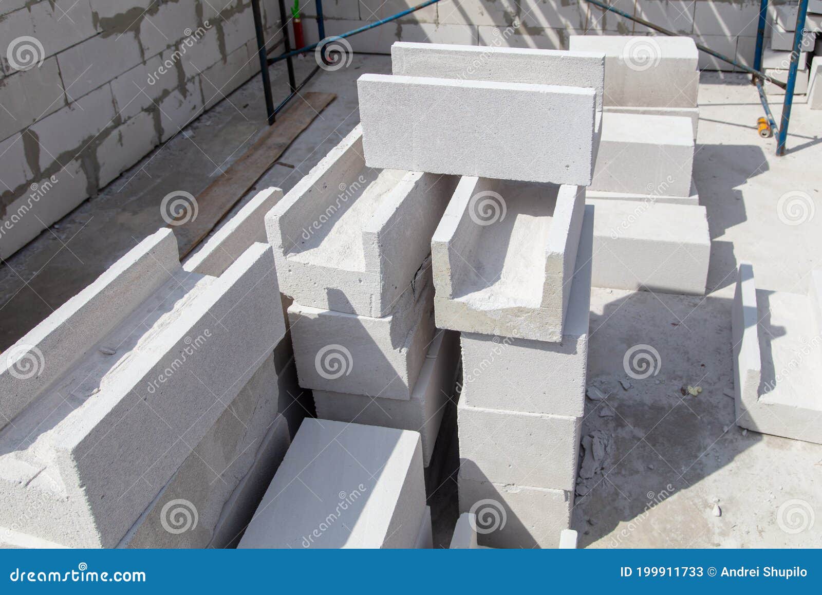 Construction of the Walls of the House from Foam Concrete Bricks Stock Image Image of material