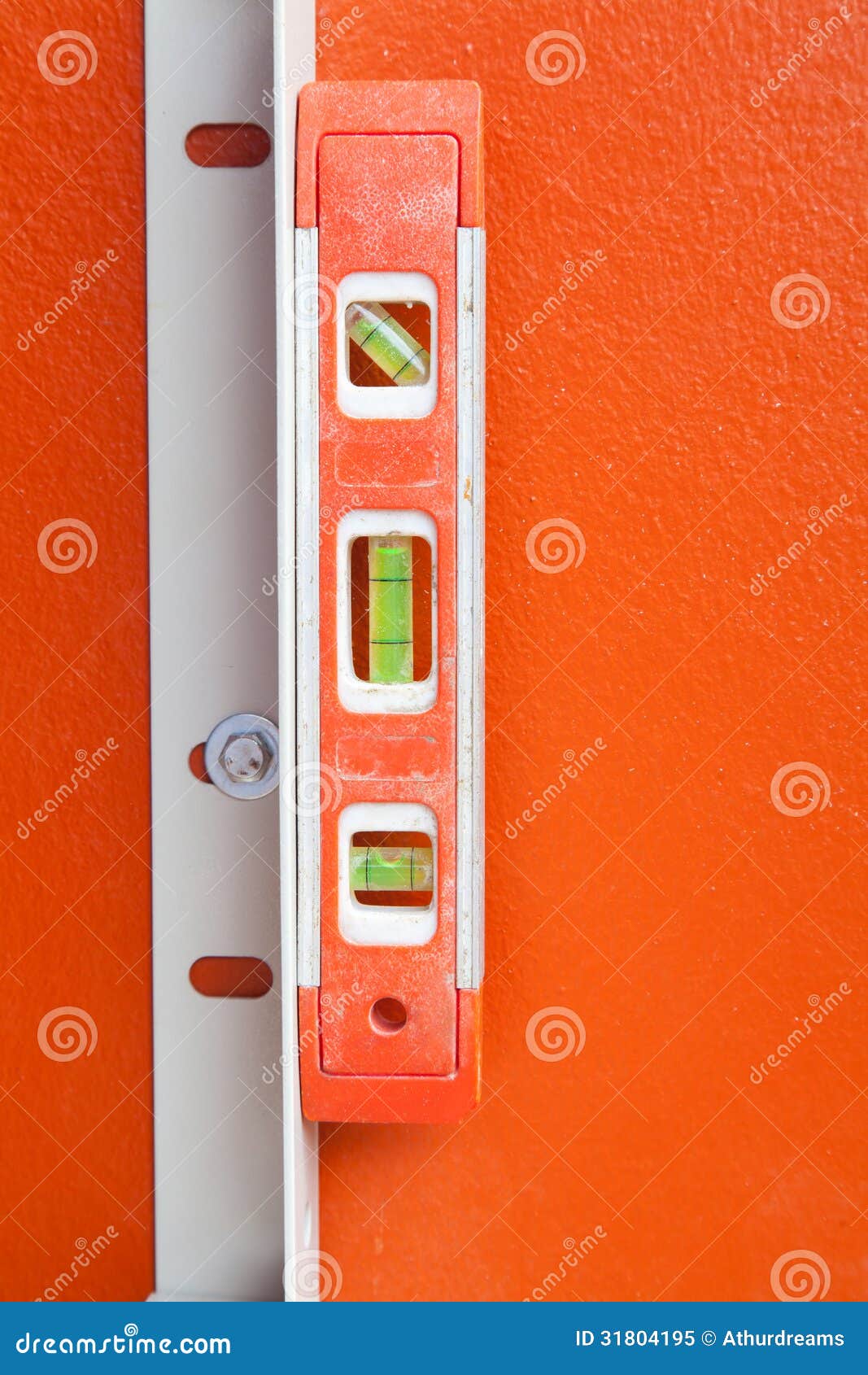 Construction Water Level on Orange Wall Stock Image Image of