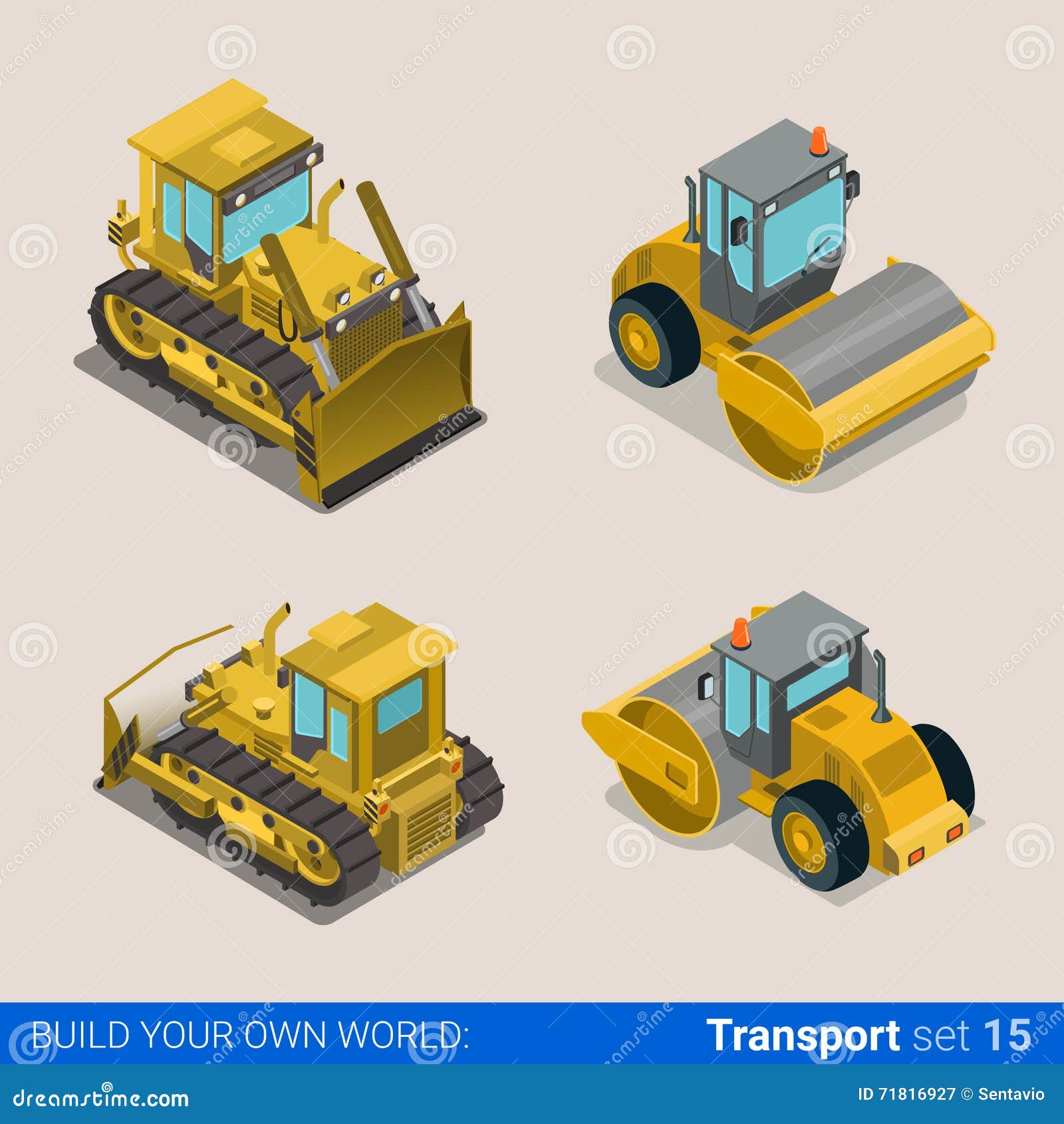 construction wheeled combine  flat isometric vehicles