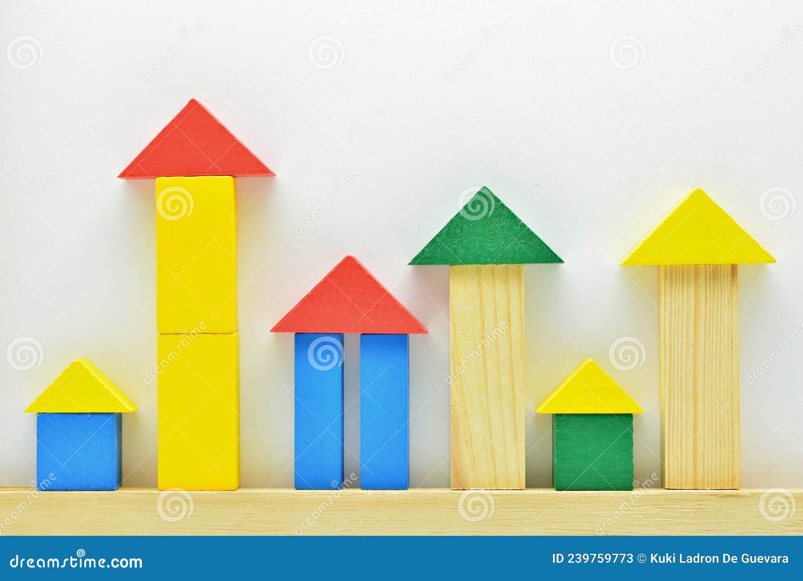 construction with colored wooden blocks, with white background