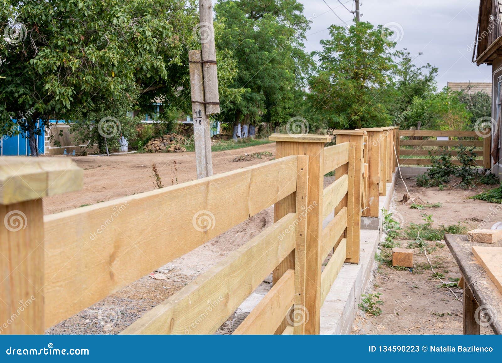 Construction of a Wooden Fence Details. Ranch Fence Stock Image Image