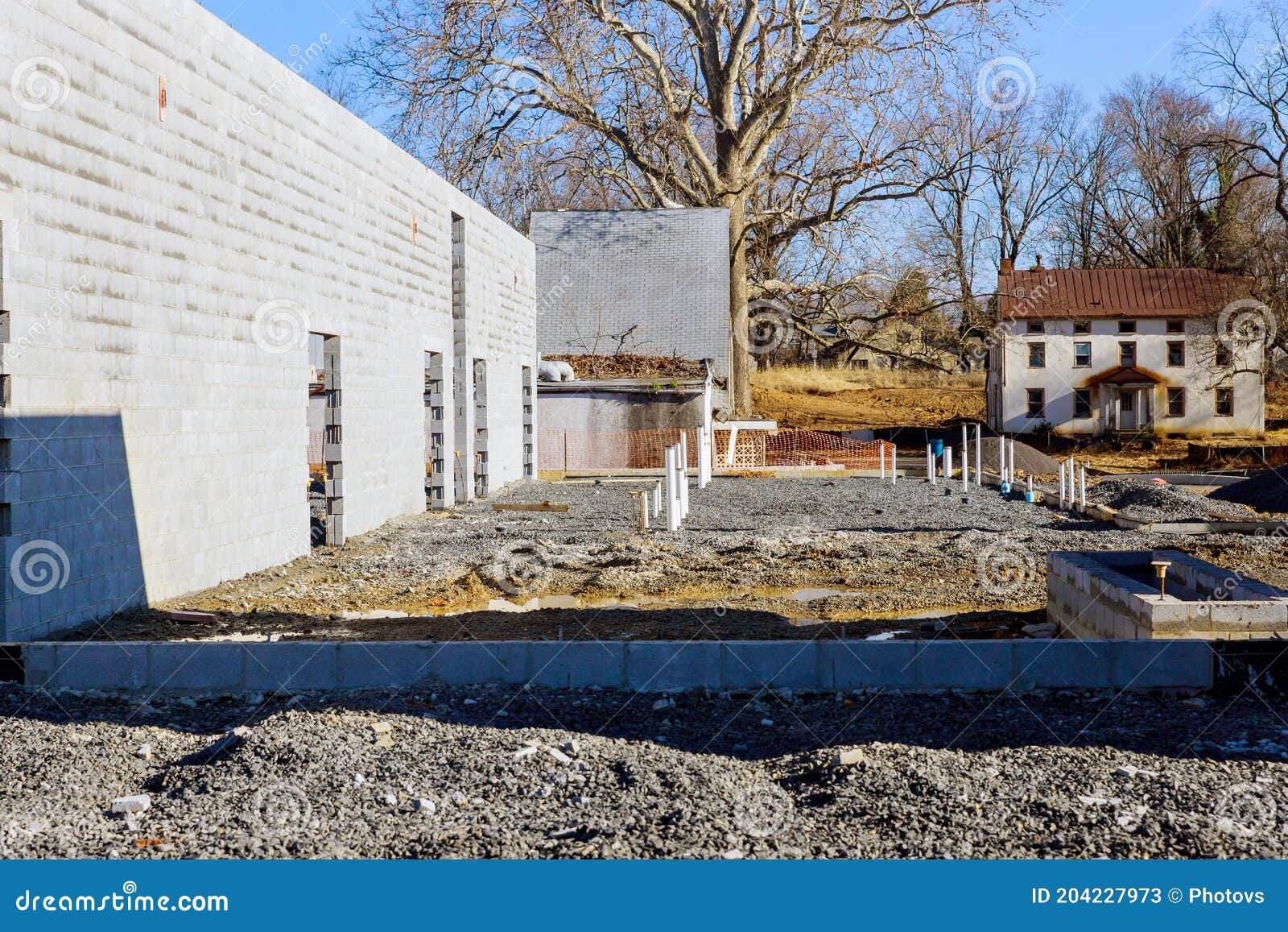 Construction Work Concrete Block Wall Industrial Building Stock Image