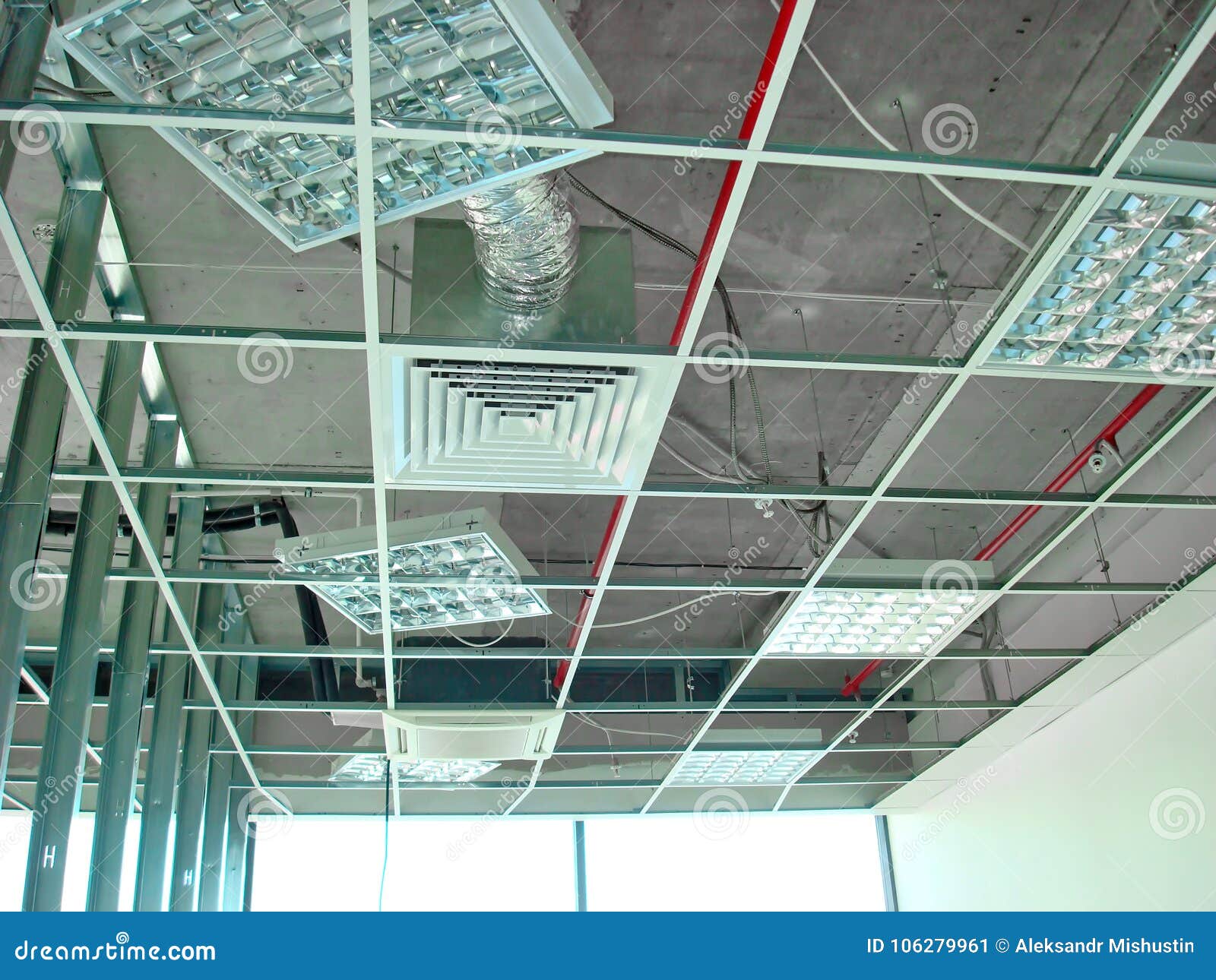 Mounting Suspended Ceiling Frame Stock Image Image Of Geometric