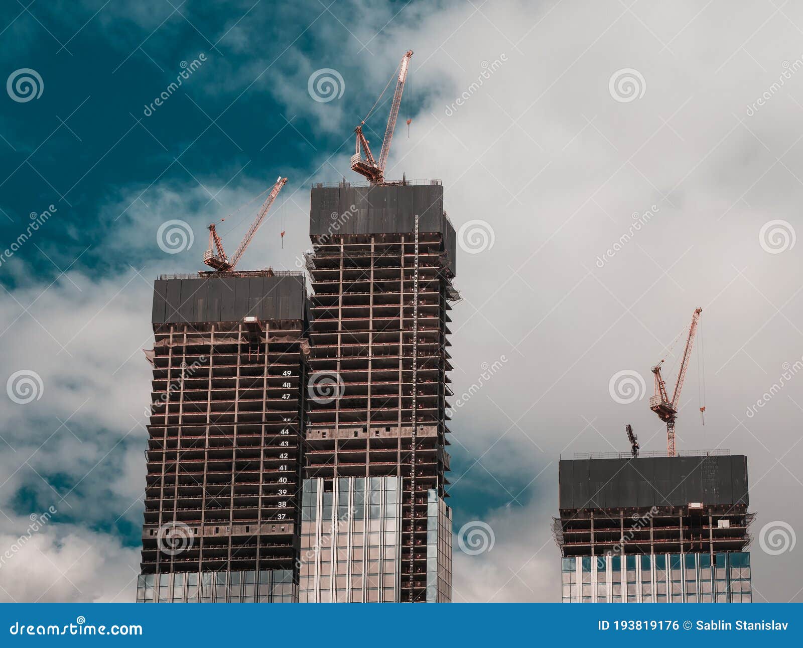 Construction Work Site and High Rise Building. Highrise Building Under