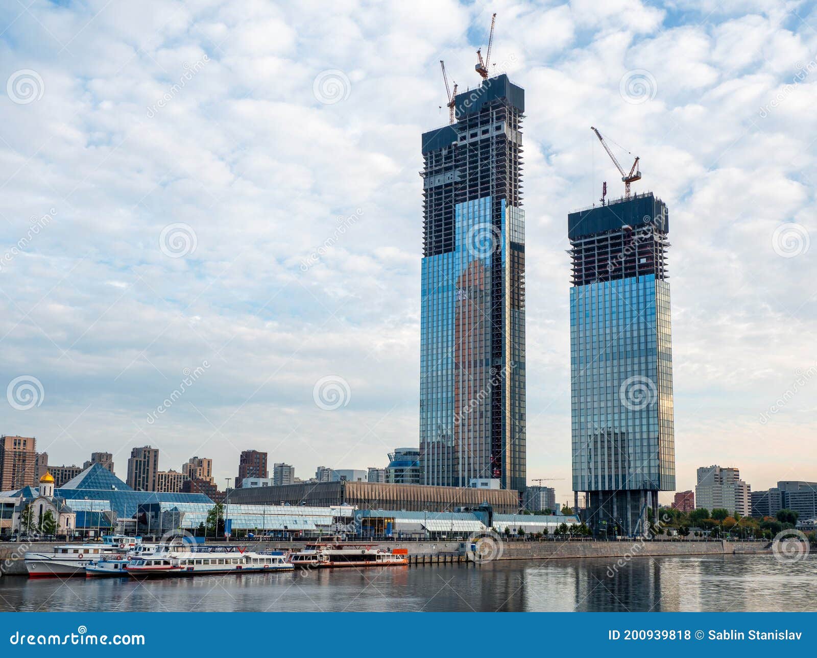 Construction Work Site and High Rise Building. Highrise Building Under