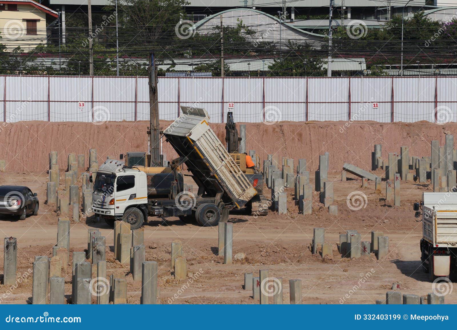 construction work zones of piling where piles are driven into the ground