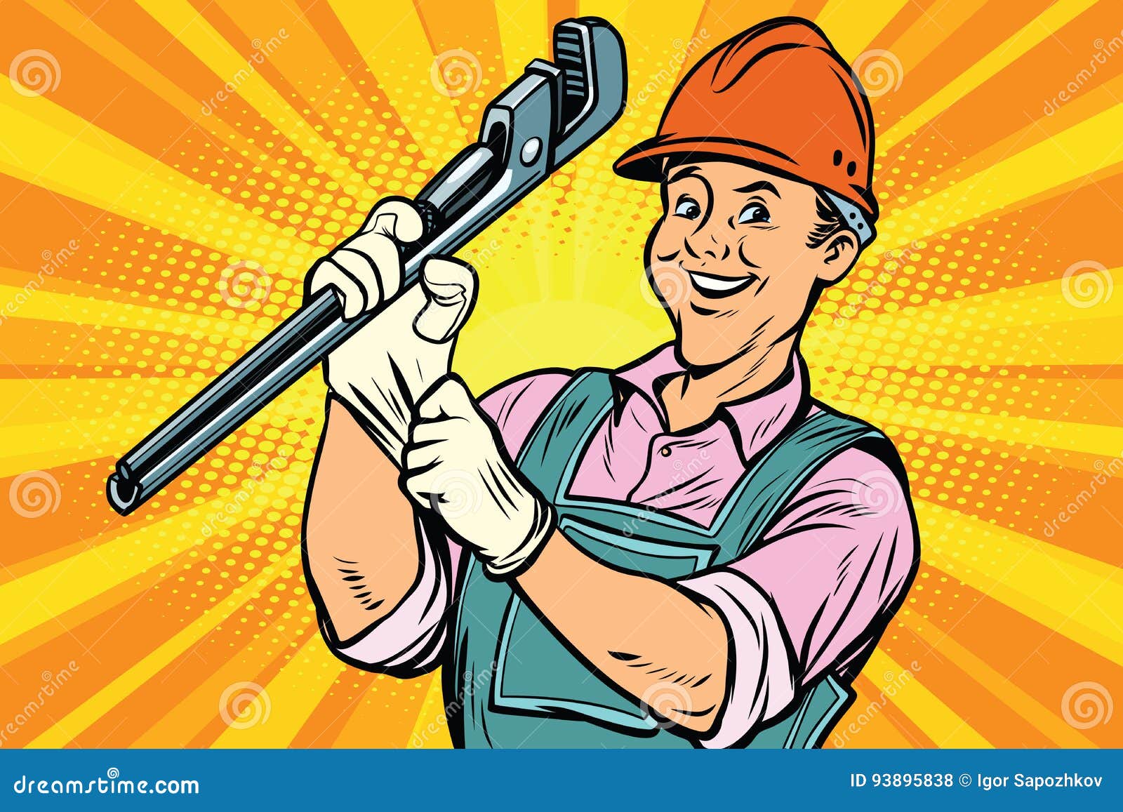 Construction Worker with Adjustable Wrench Stock Vector - Illustration ...