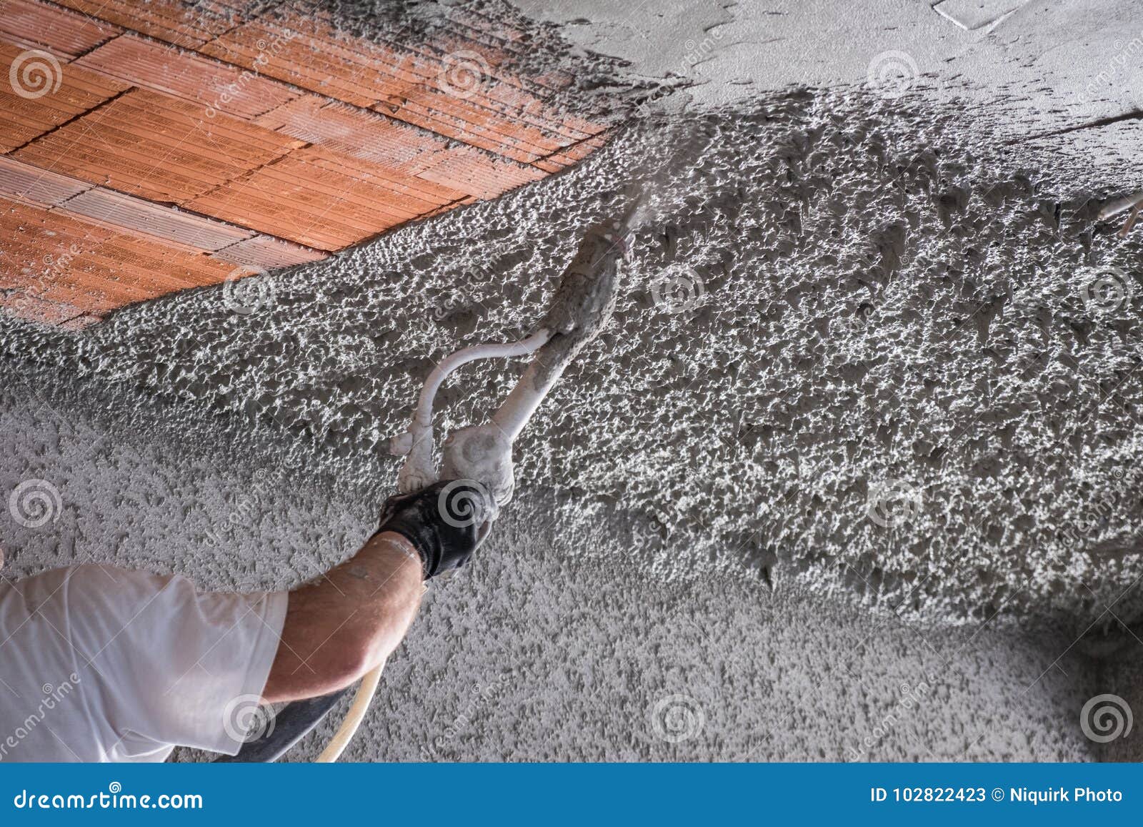 Construction Worker Applying Cement Plaster Stock Image - Image of