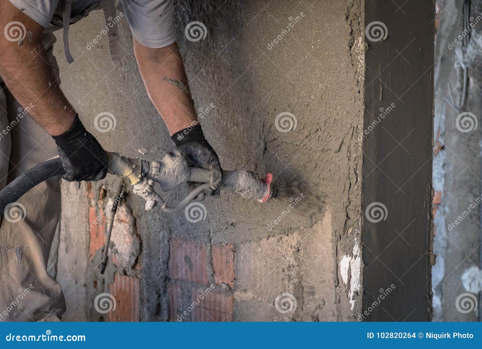 Construction Worker Applying Cement Plaster Stock Photo Image Of