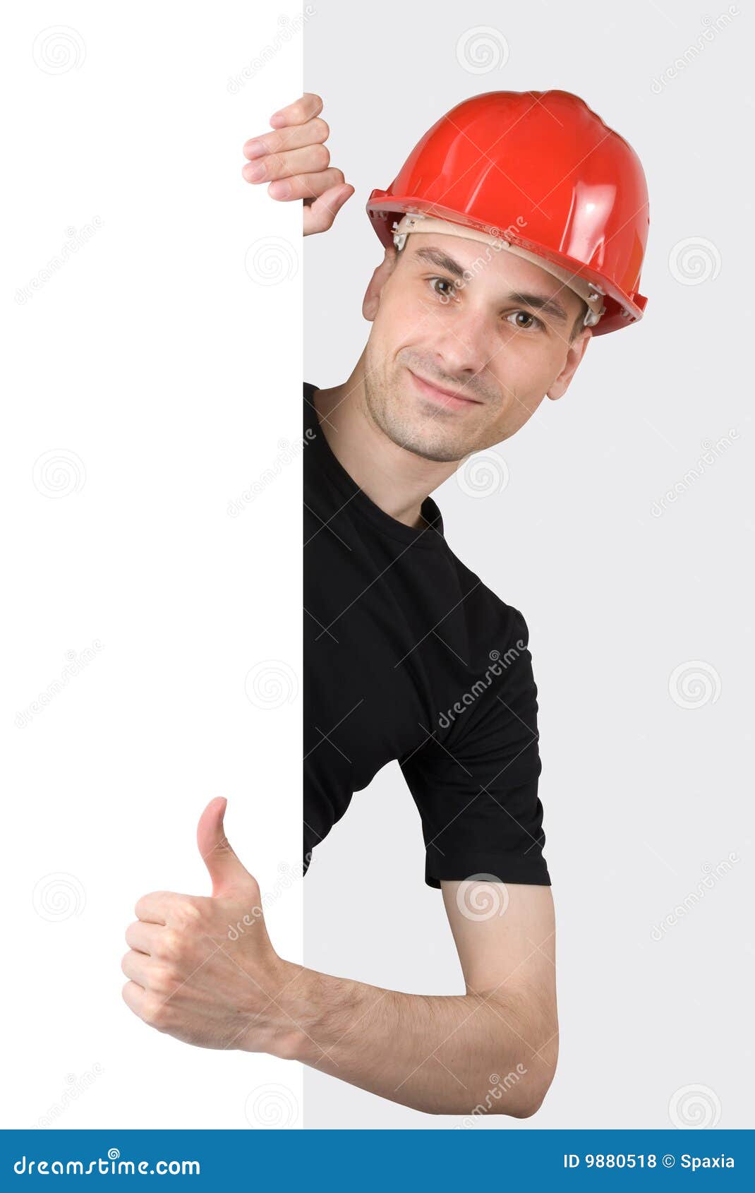 Construction Worker with a Blank Sign Stock Photo Image of panel