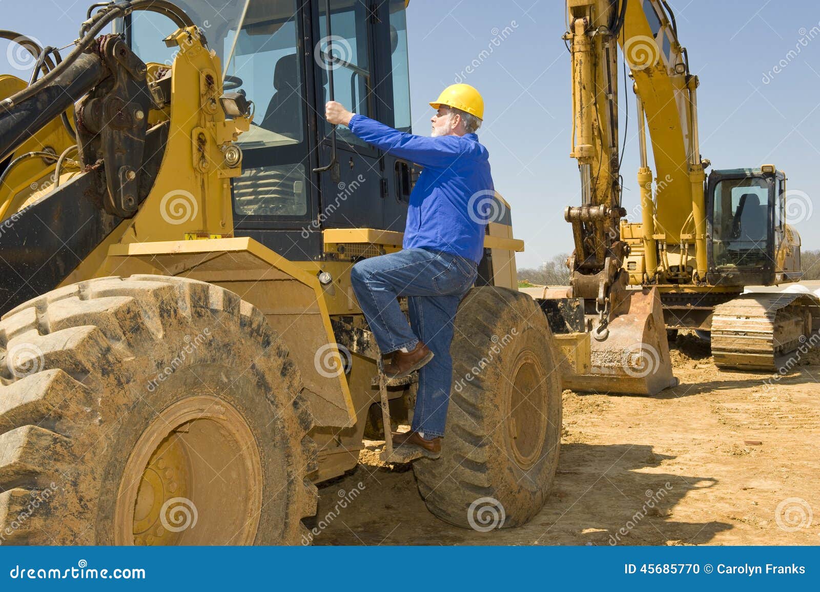 Construction Worker Climbing Heavy Equipment Stock Photo Image 45685770