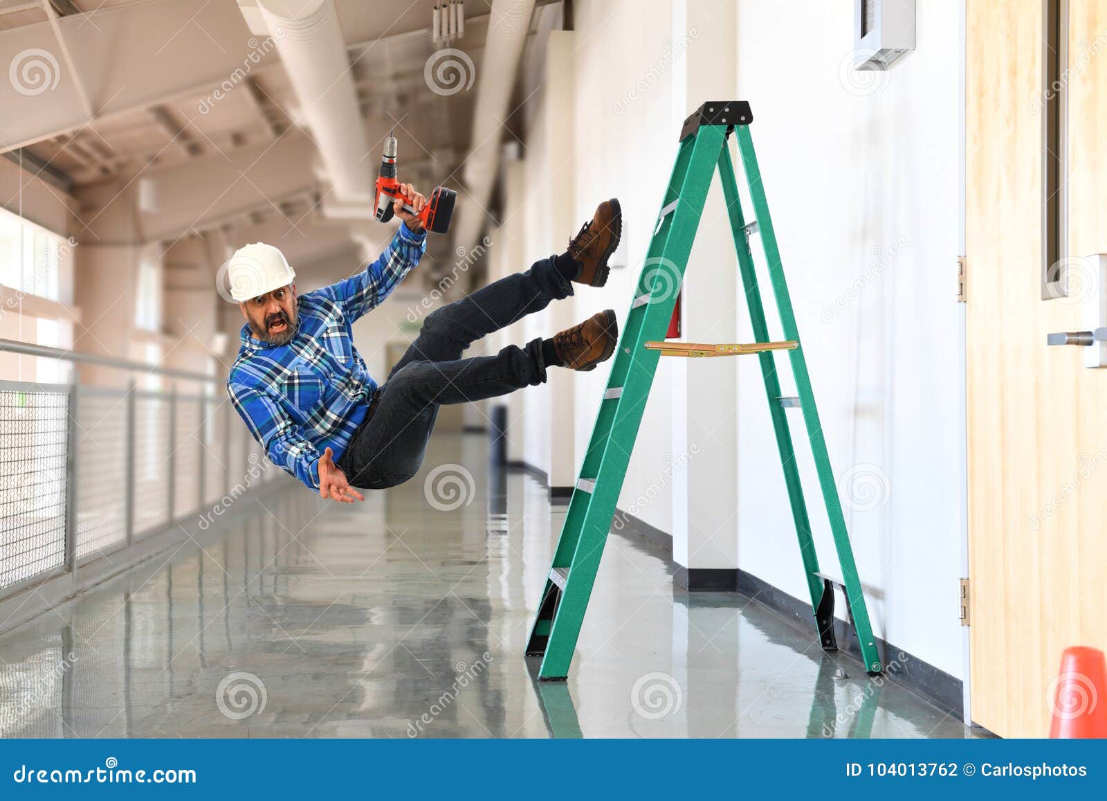 construction worker falling off the ladder