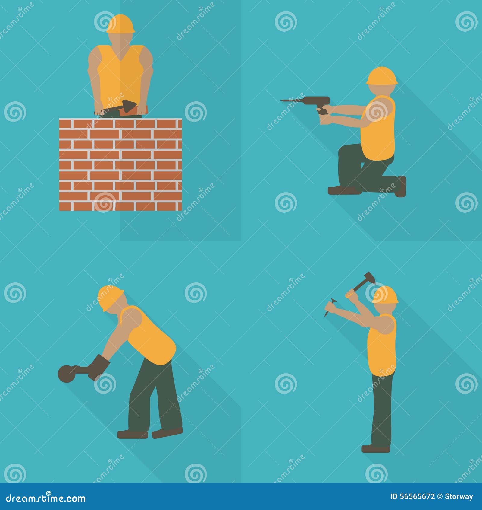 Construction Worker Flat Icon Set. Design Template Stock ...