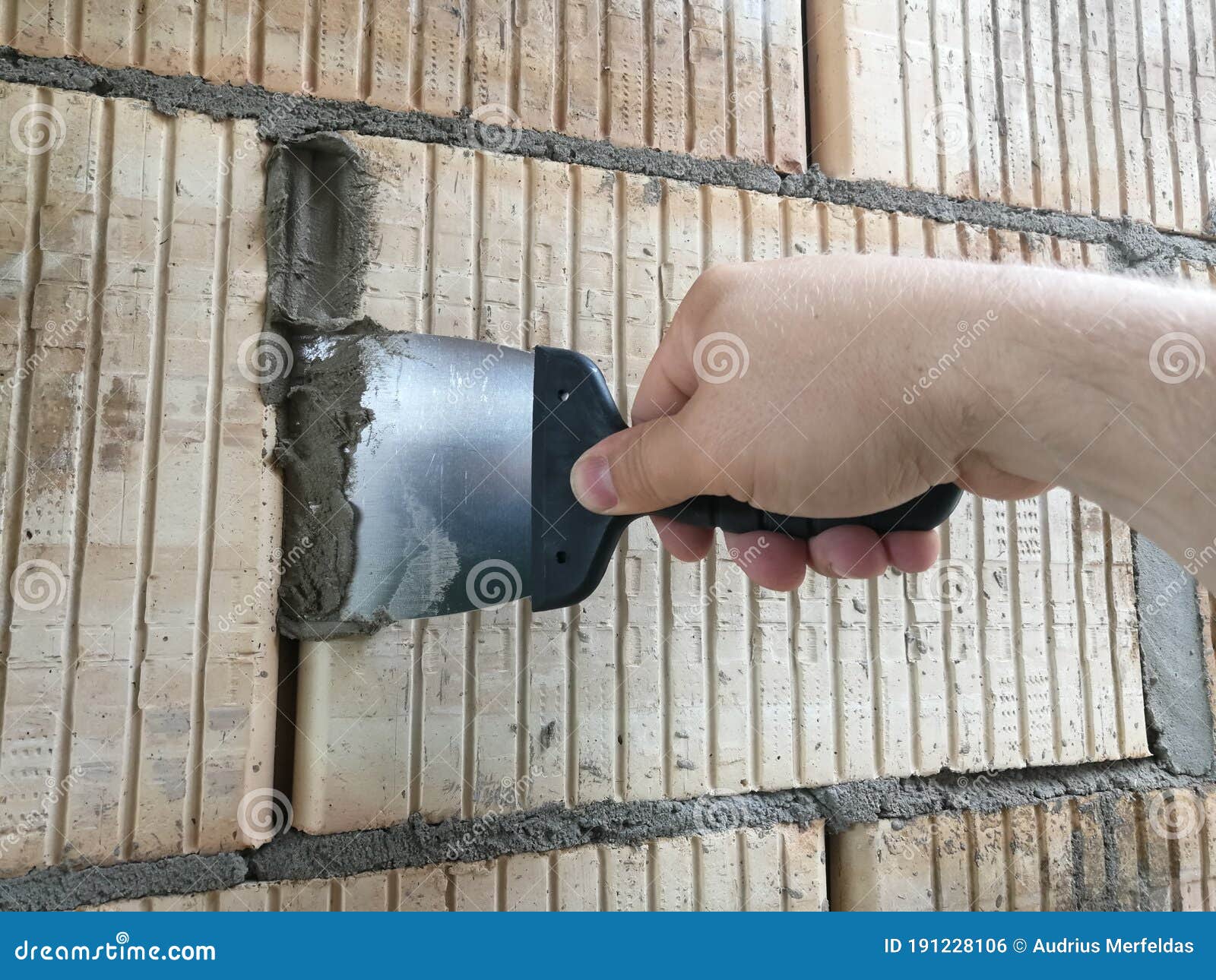 Construction Worker Holding Taping Knife Tool Stock Photo Image of