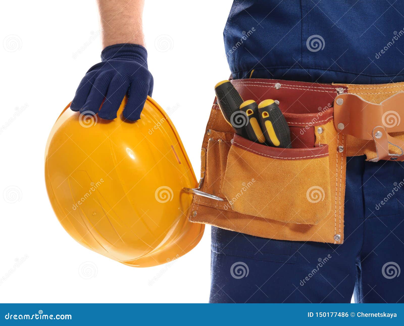 Construction Worker with Hard Hat and Tool Belt on White Stock Photo Image of isolated, belt