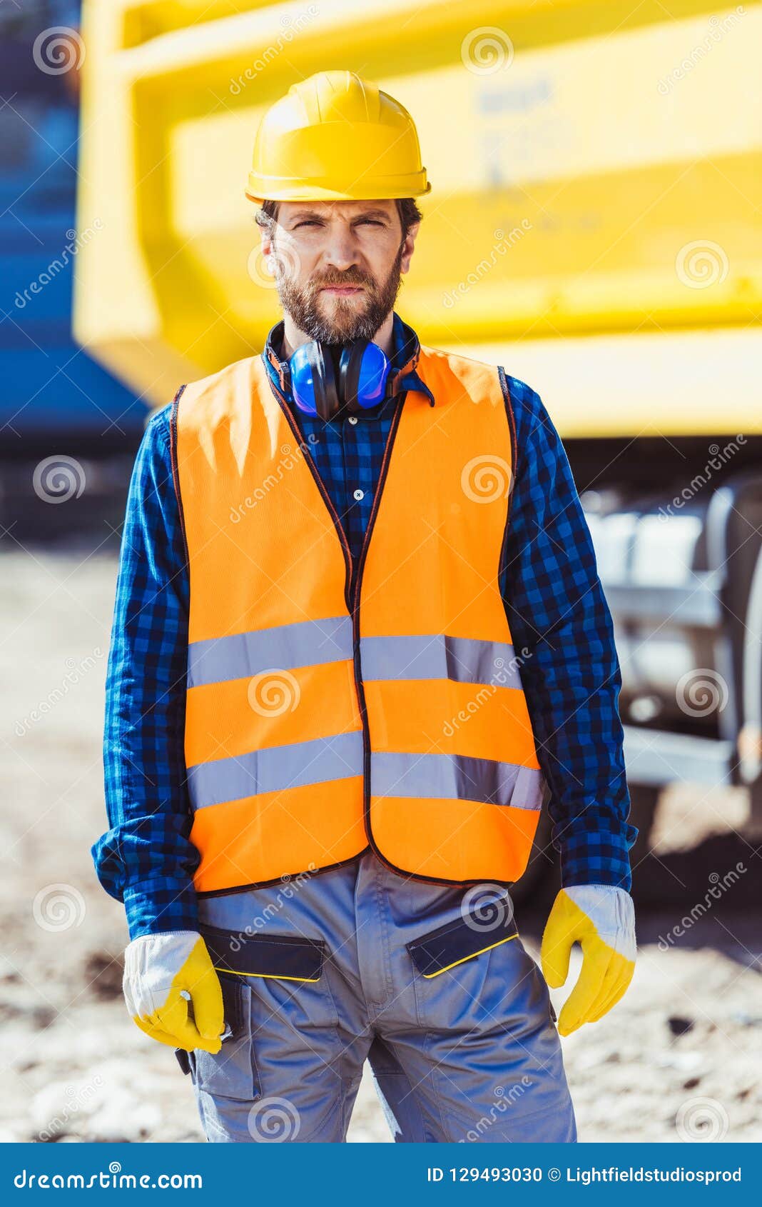 Construction Worker in Hardhat and Vest Stock Photo Image of
