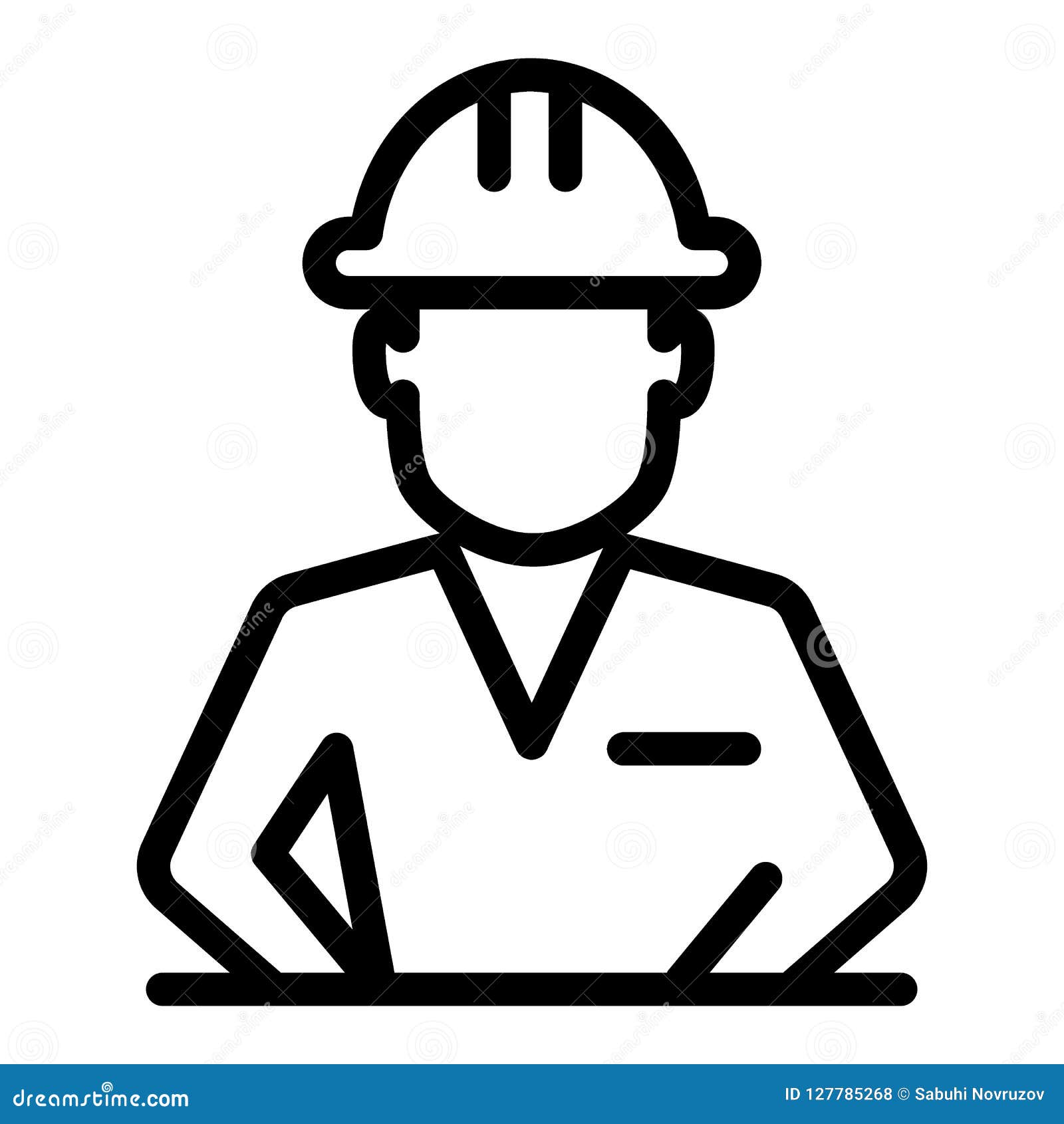Builder Avatar Thin Line Icon Industrial Worker Face Man In Uniform
