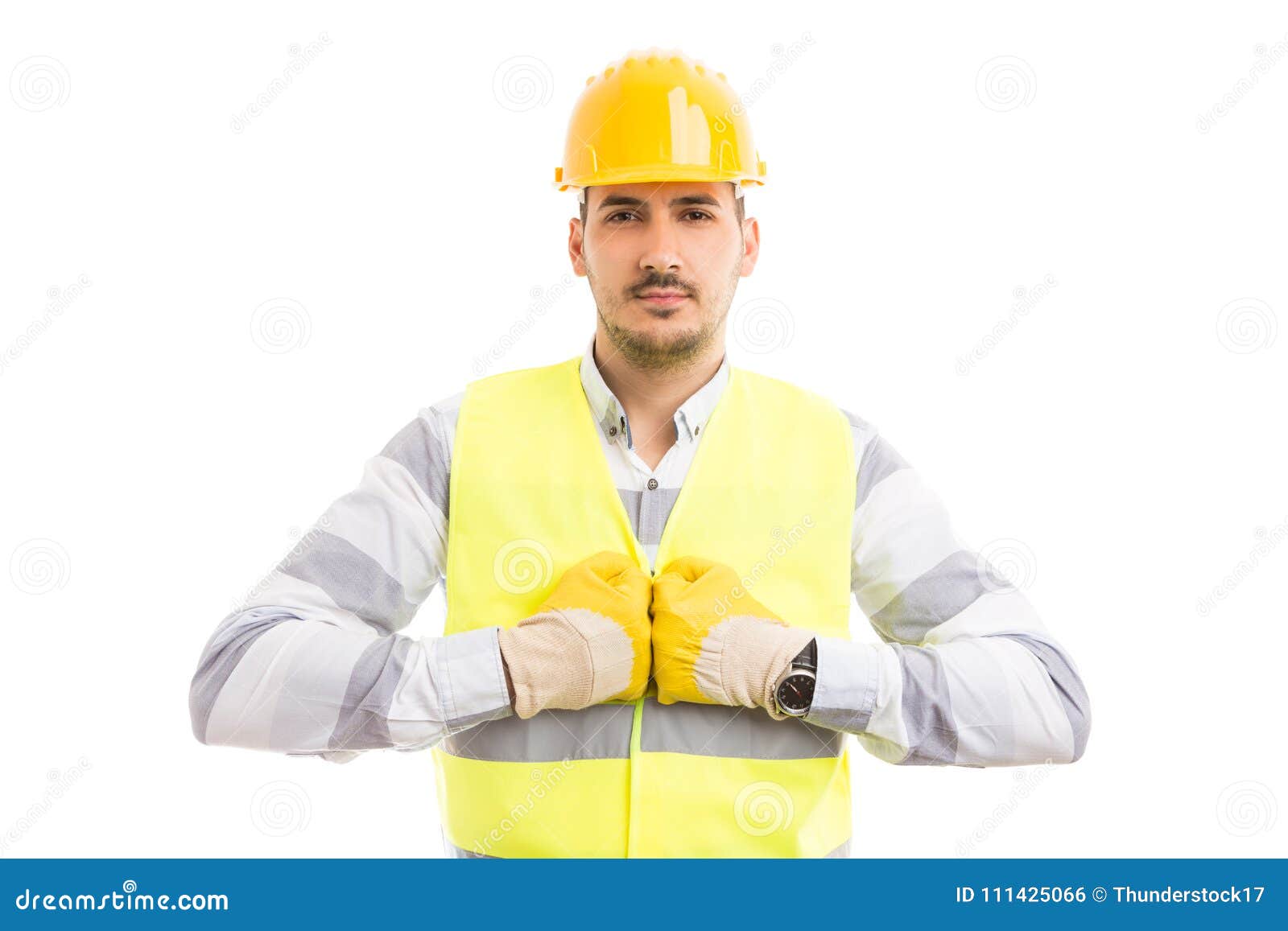 Construction Worker Holding Fists Together Stock Photo - Image of ...