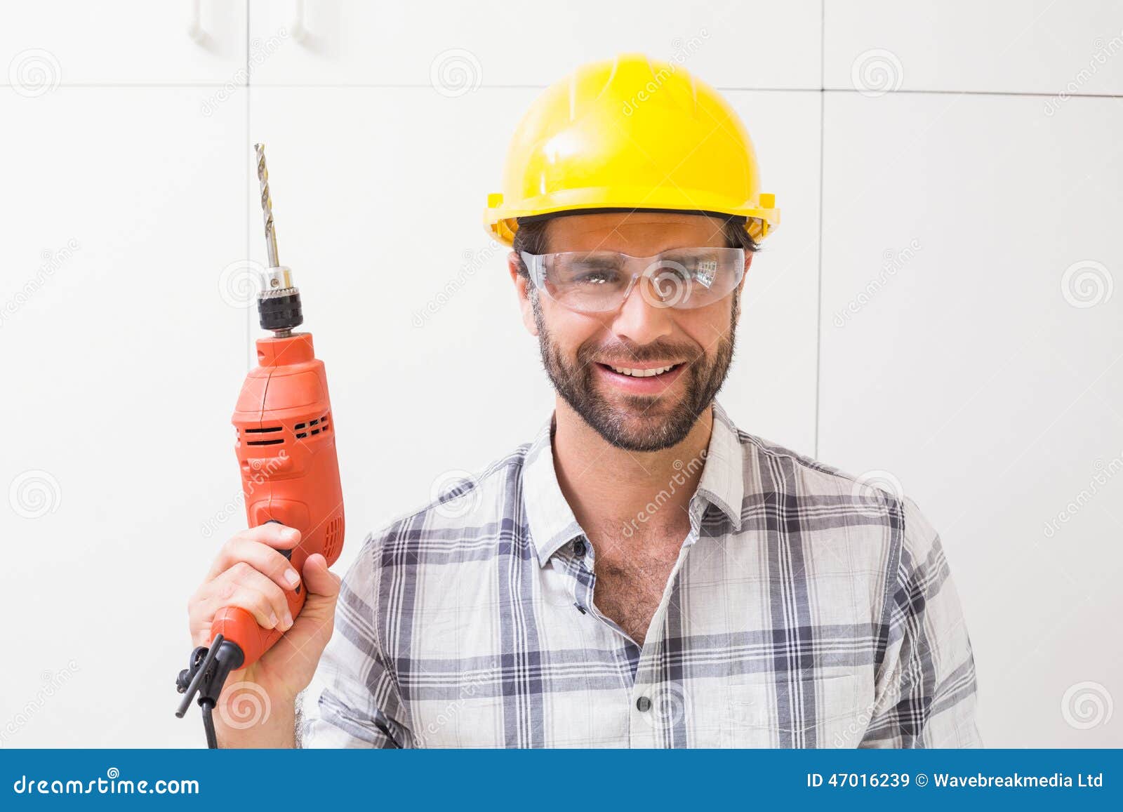 Construction Worker Holding Power Drill Stock Image Image of manual