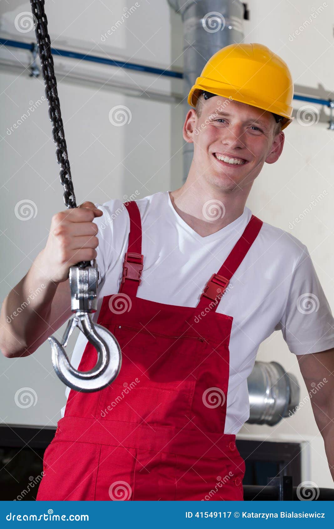 Construction Worker and Lifting Equipment Stock Image Image of