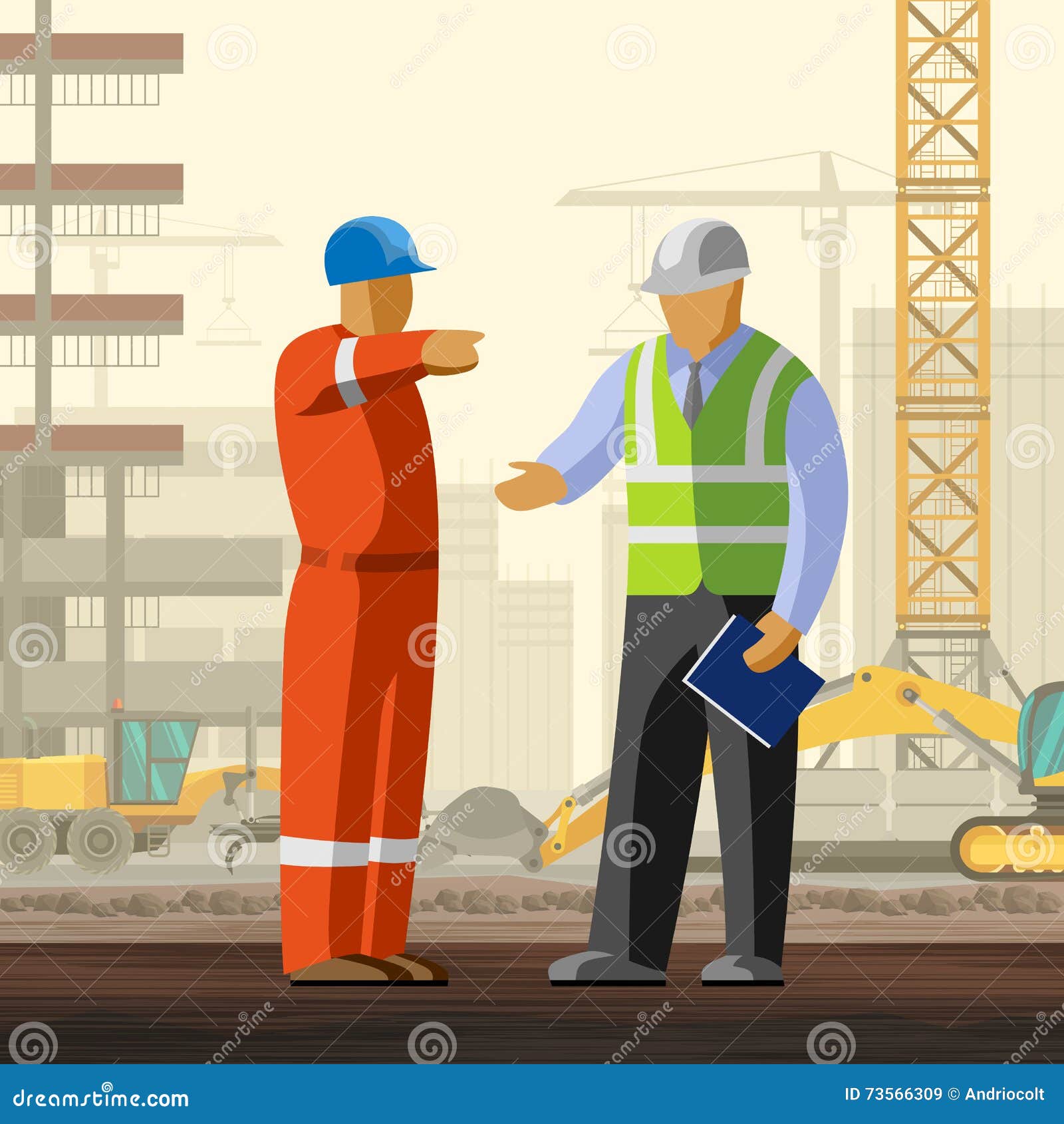 Construction Worker and Manager at Site Stock Vector - Illustration of  color, foreman: 73566309, image size:1600x1690