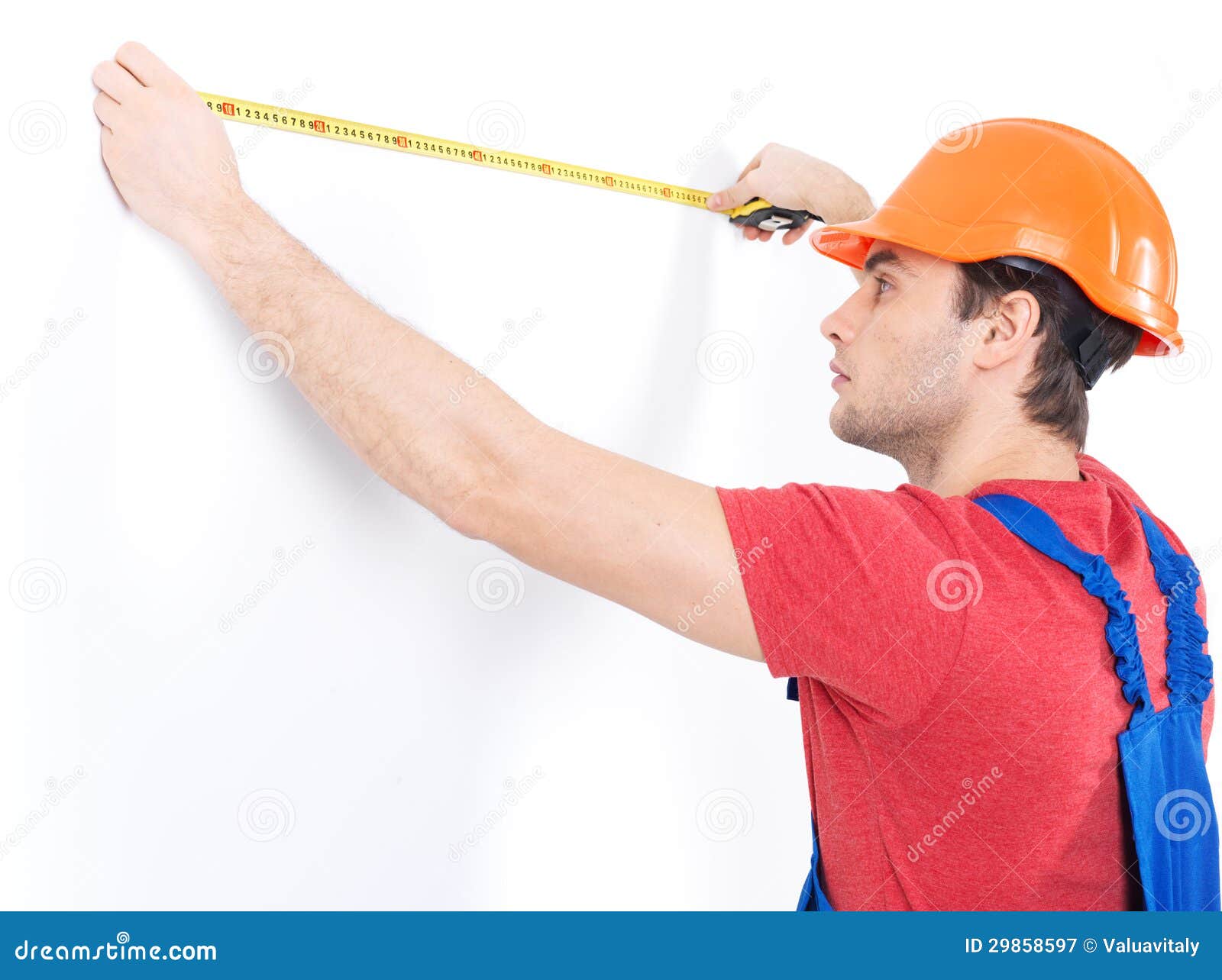 Construction Worker Measuring the Wall Stock Image Image of adult