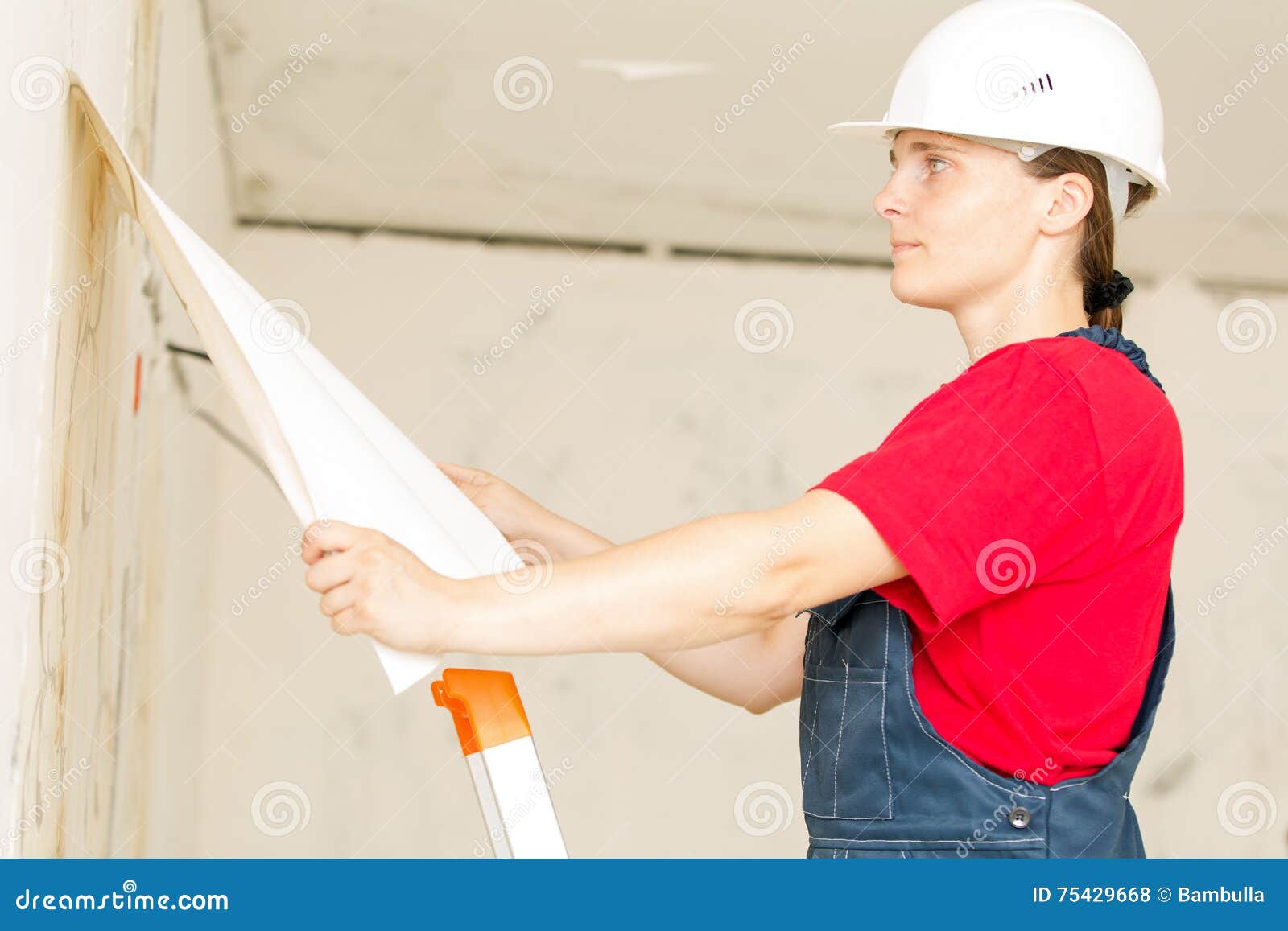 Construction Worker Removing Wallpaper Stock Photo Image of peeling