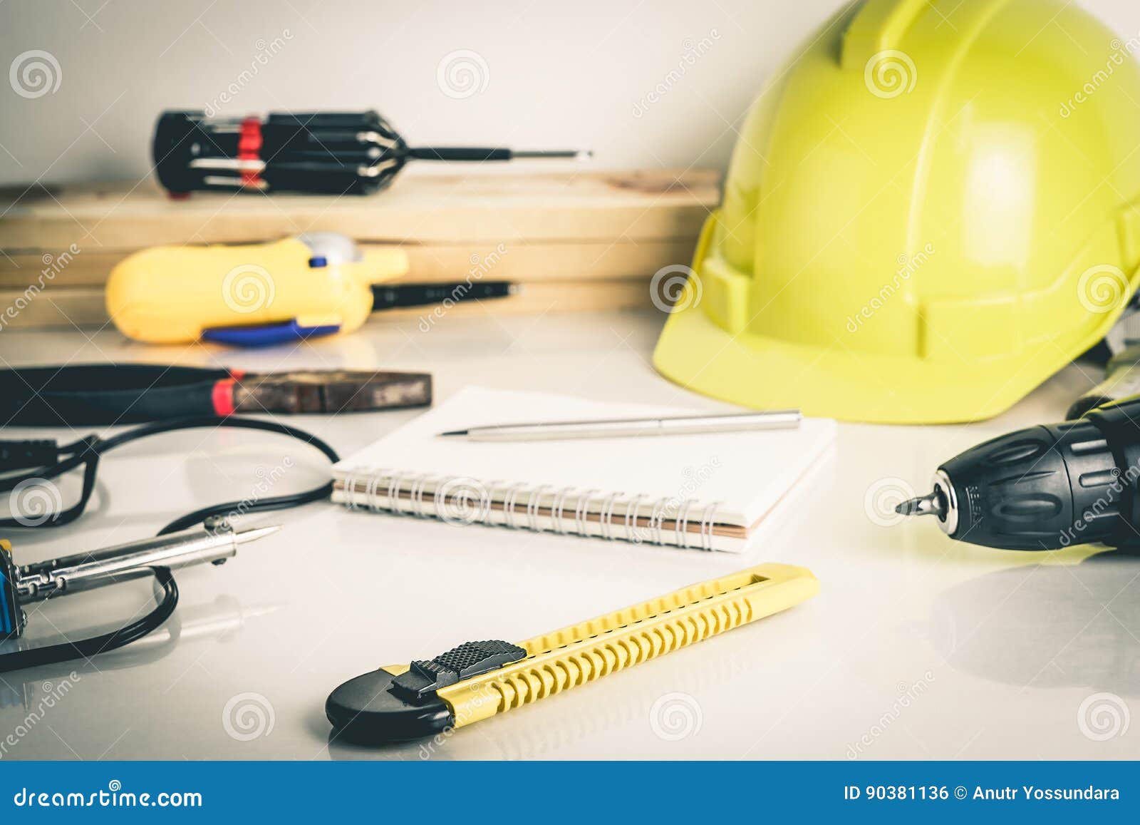 Construction Worker Repair Tools Stock Photo Image of work, helmet