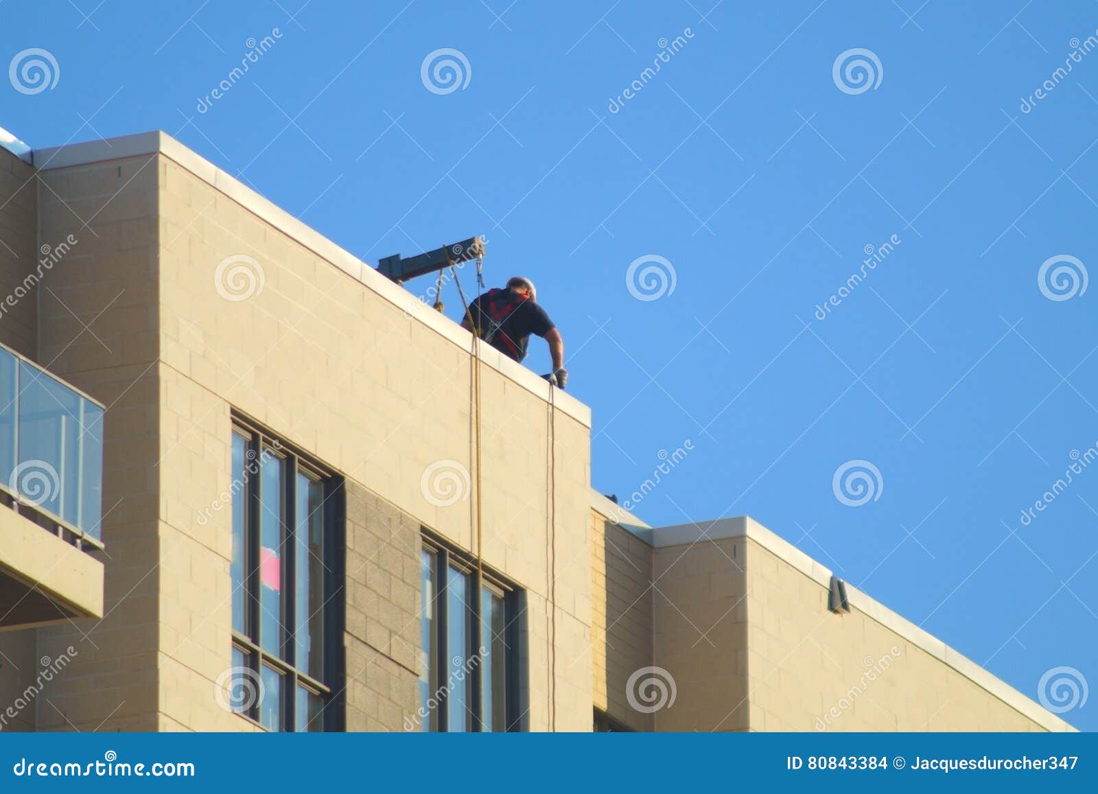 Construction Worker on Roof Top Concrete Building Stock Photo Image