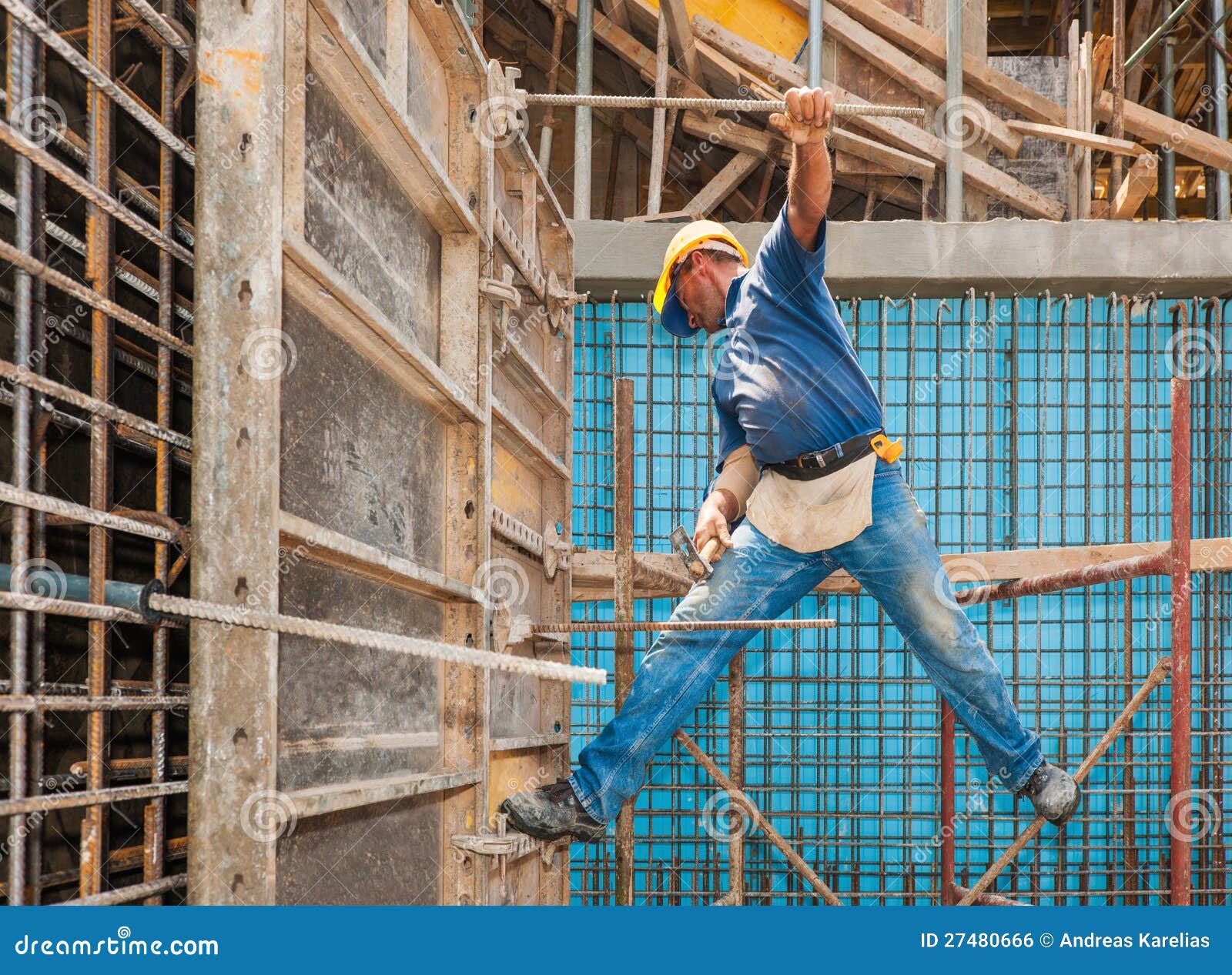 construction worker on scaffold and formwork