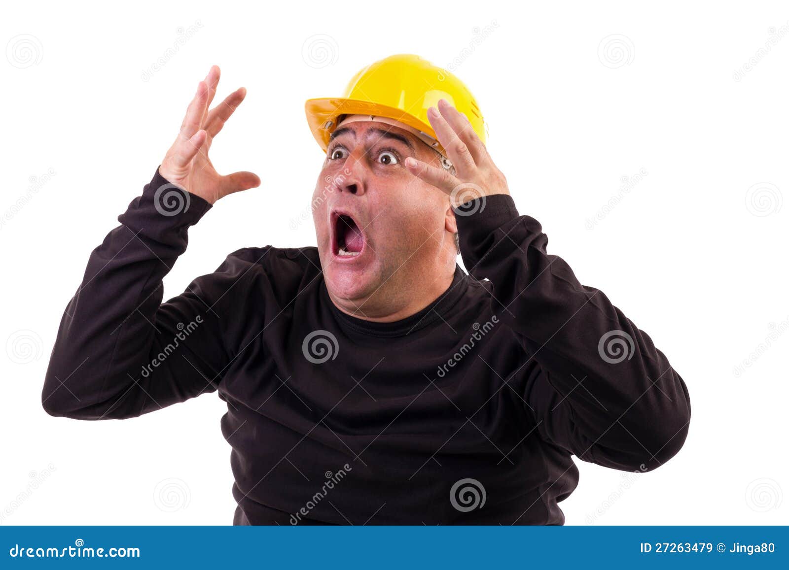 construction worker screaming in terror