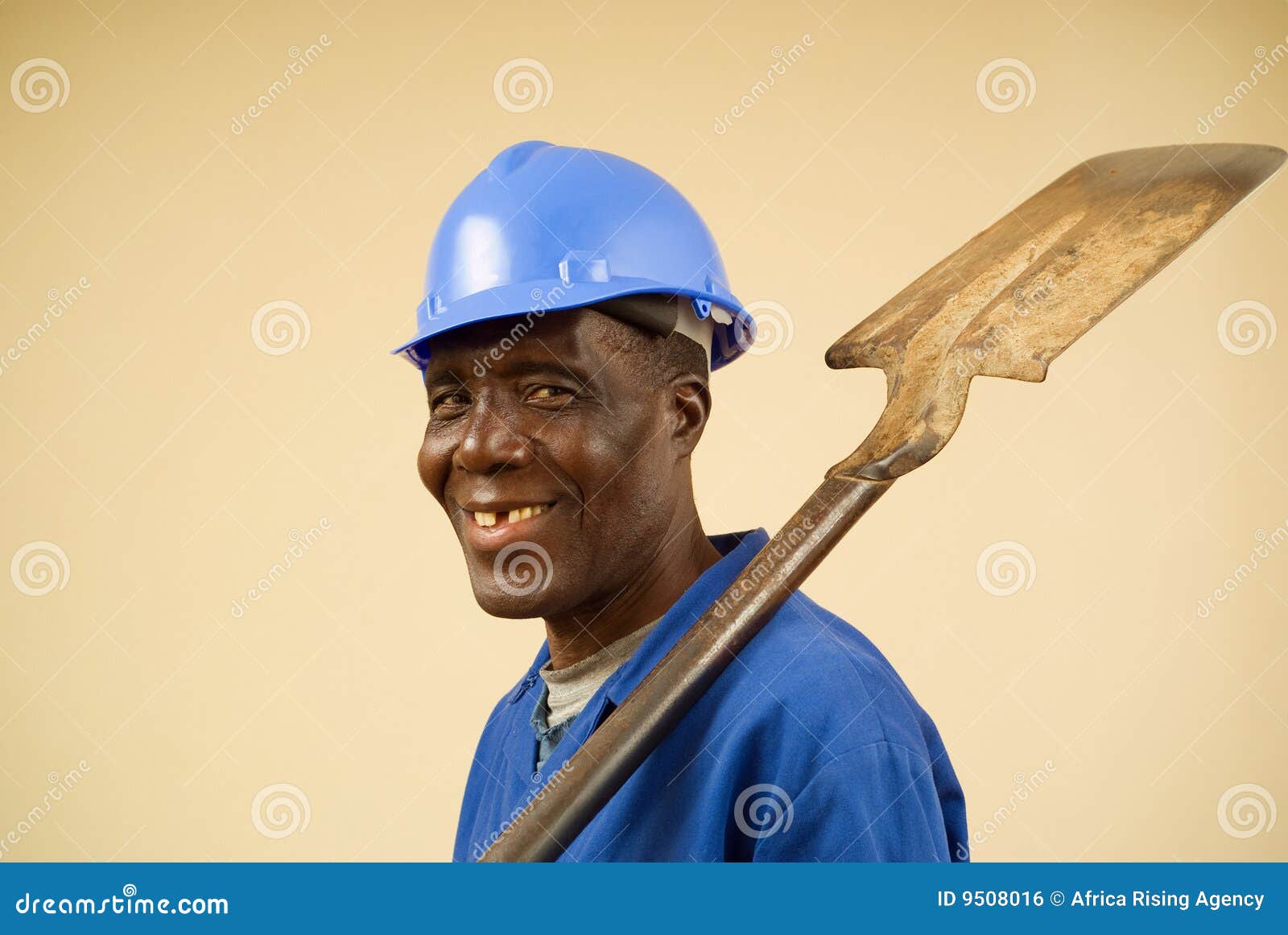 Construction Worker with Shovel and Hard Hat Stock Photo Image of