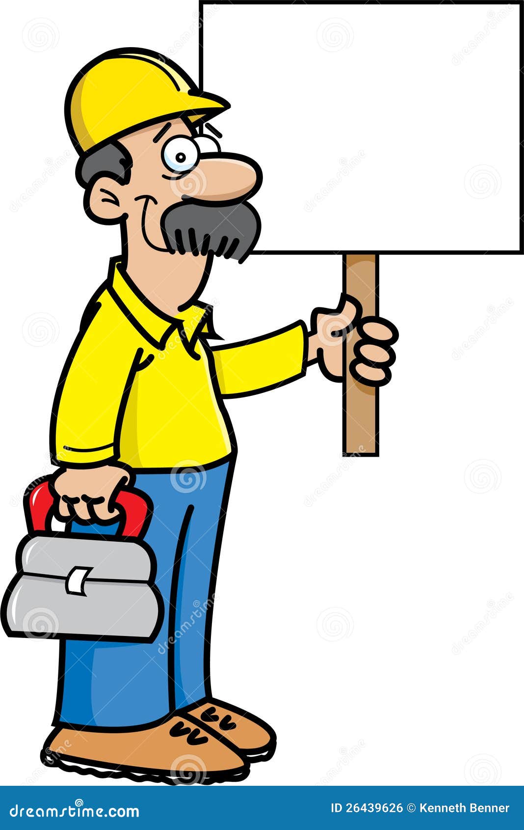 Construction Worker with a Sign Stock Vector Illustration of hard