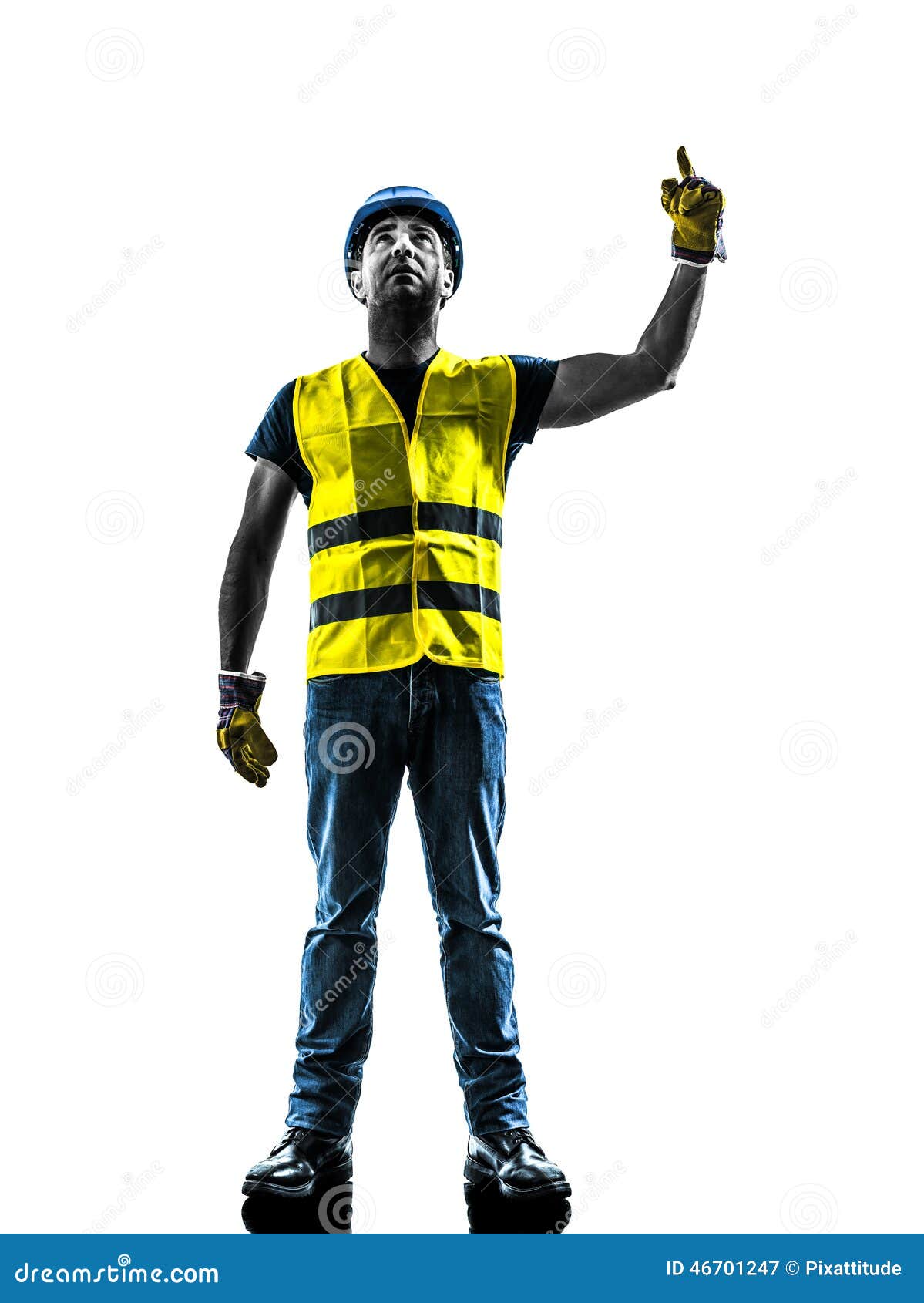 construction worker signaling looking up hoist silhouette