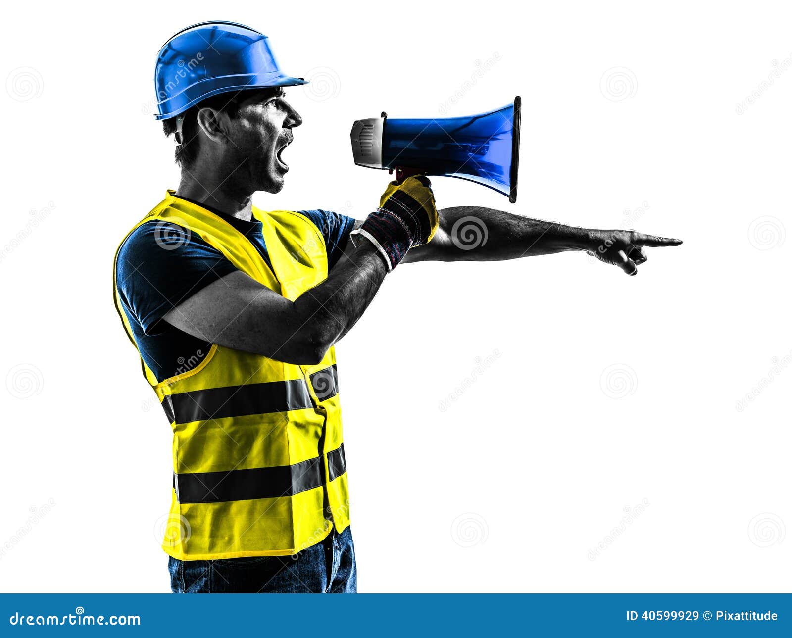 construction worker signaling megaphone silhouette