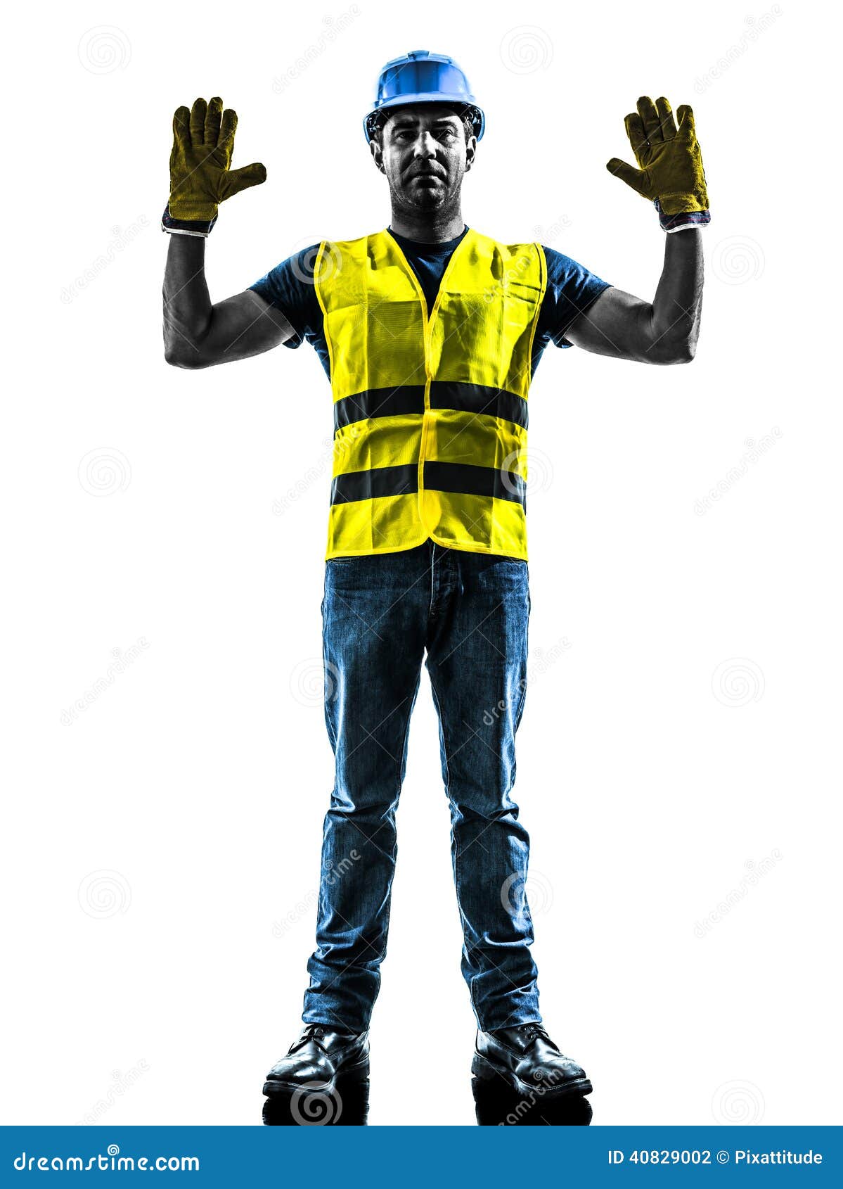 construction worker signaling stop gesture silhoue
