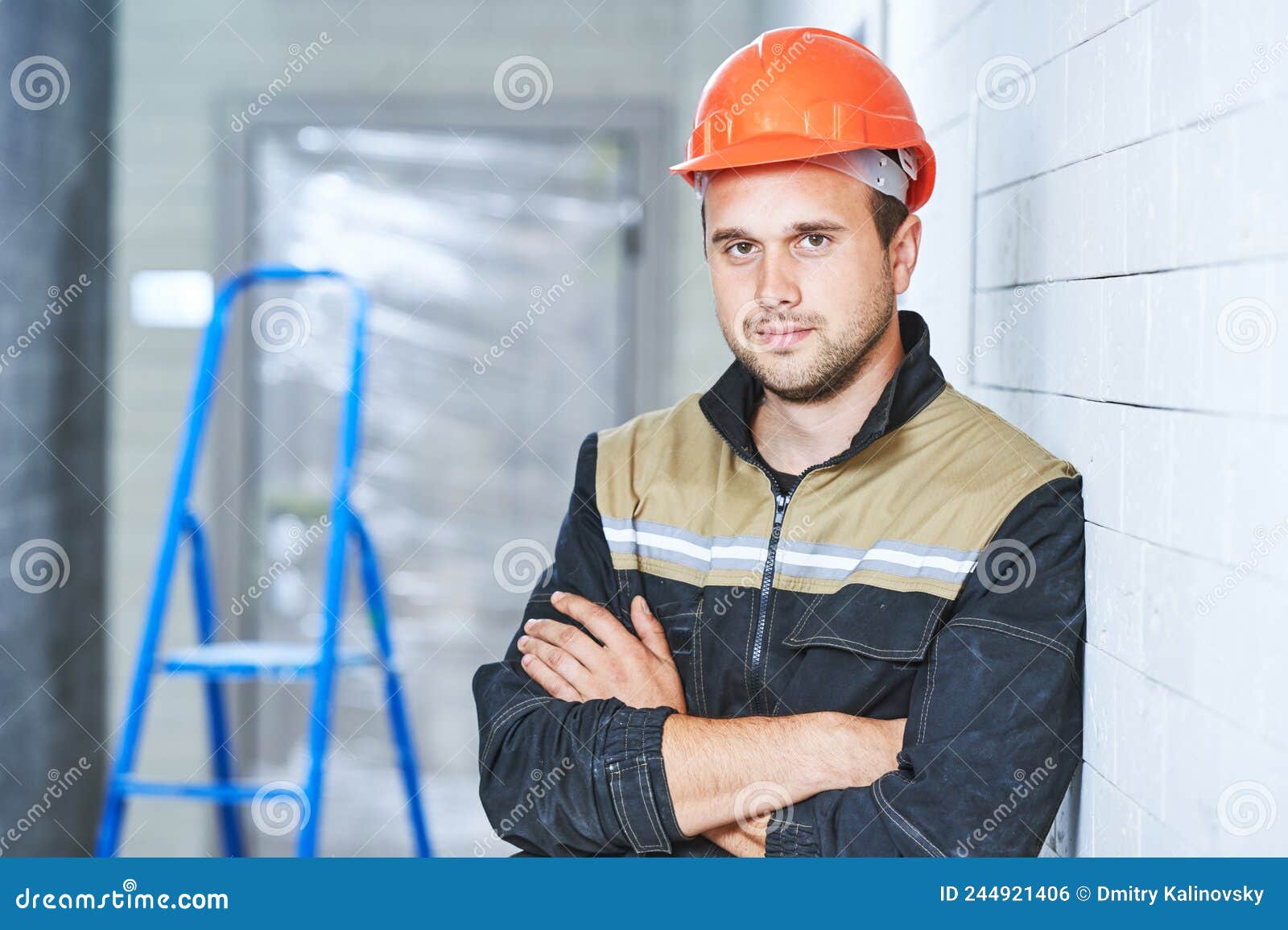 construction worker portrait indoors. concept of building or service employee