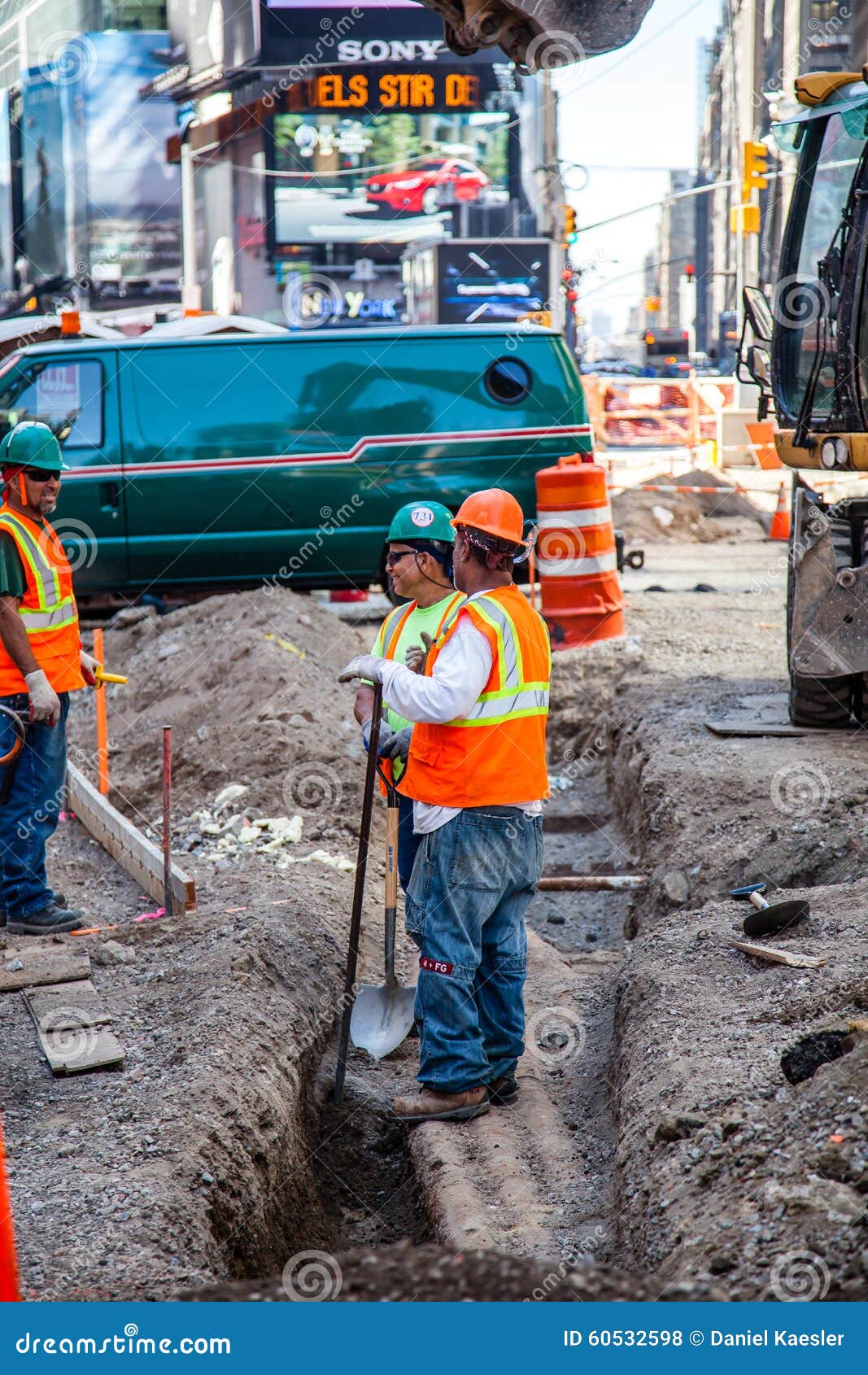 Construction Worker on Times Square New York Editorial Stock Photo
