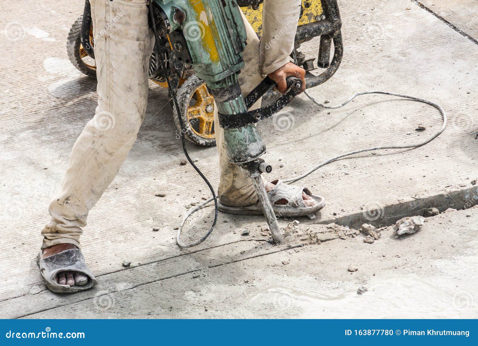 Worker Using Jackhammer Drilling Concrete Surface Stock Photo Image