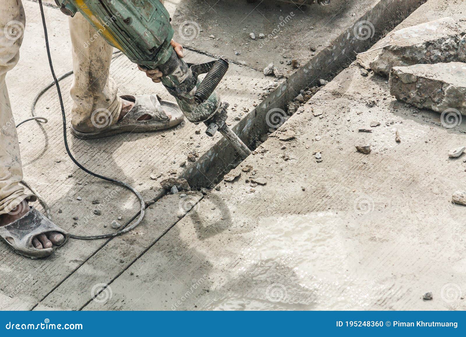 Worker Using Jackhammer Drilling Concrete Surface Stock Photo Image