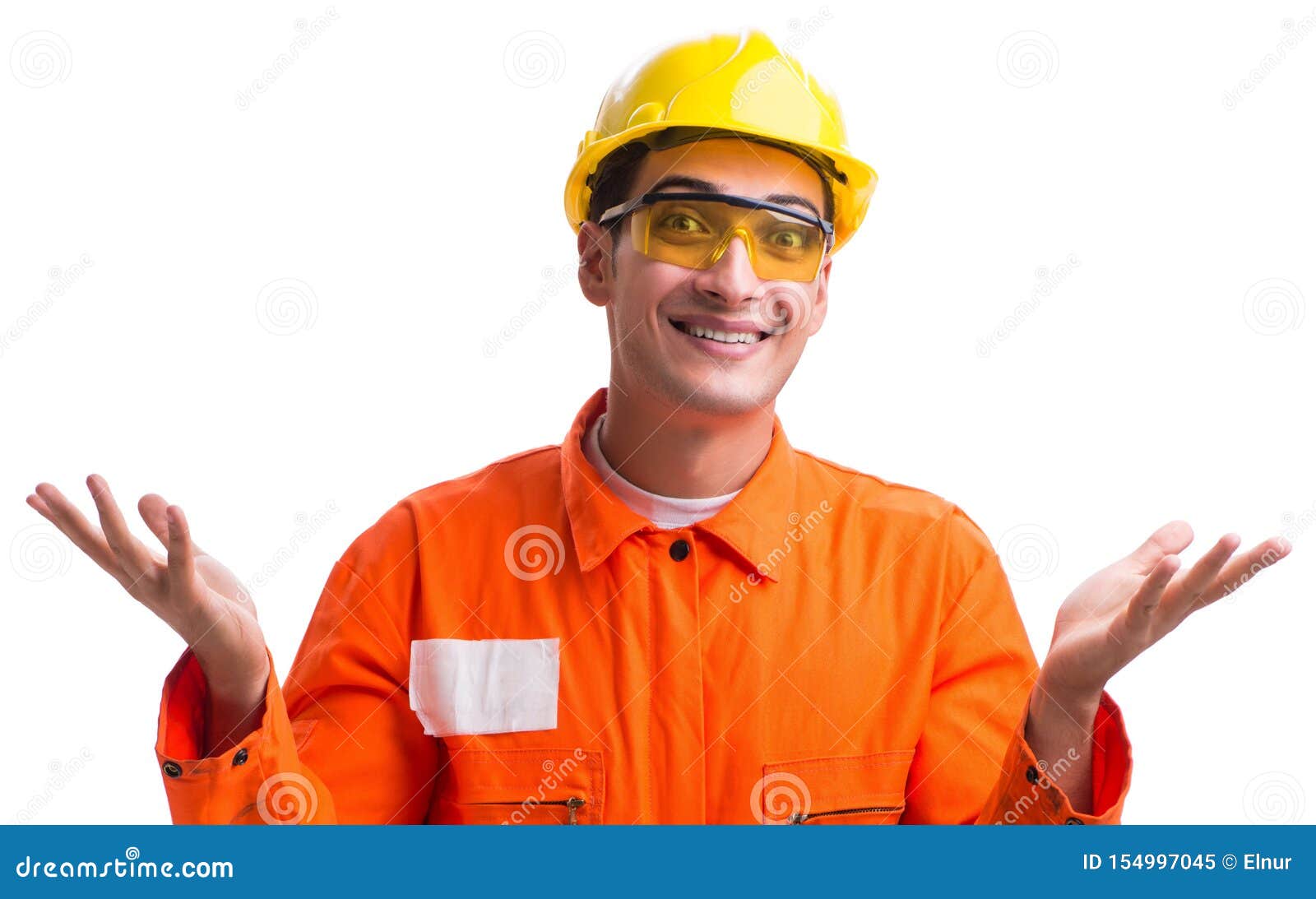 Construction Worker Wearing Hard Hat Isolated on White Stock Image