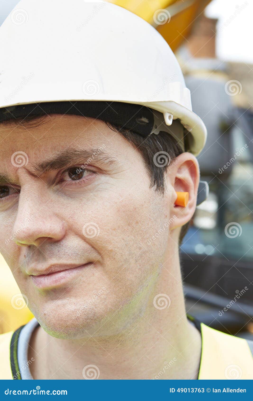 Construction Worker Wearing Protective Ear Plugs Stock Photo Image 49013763